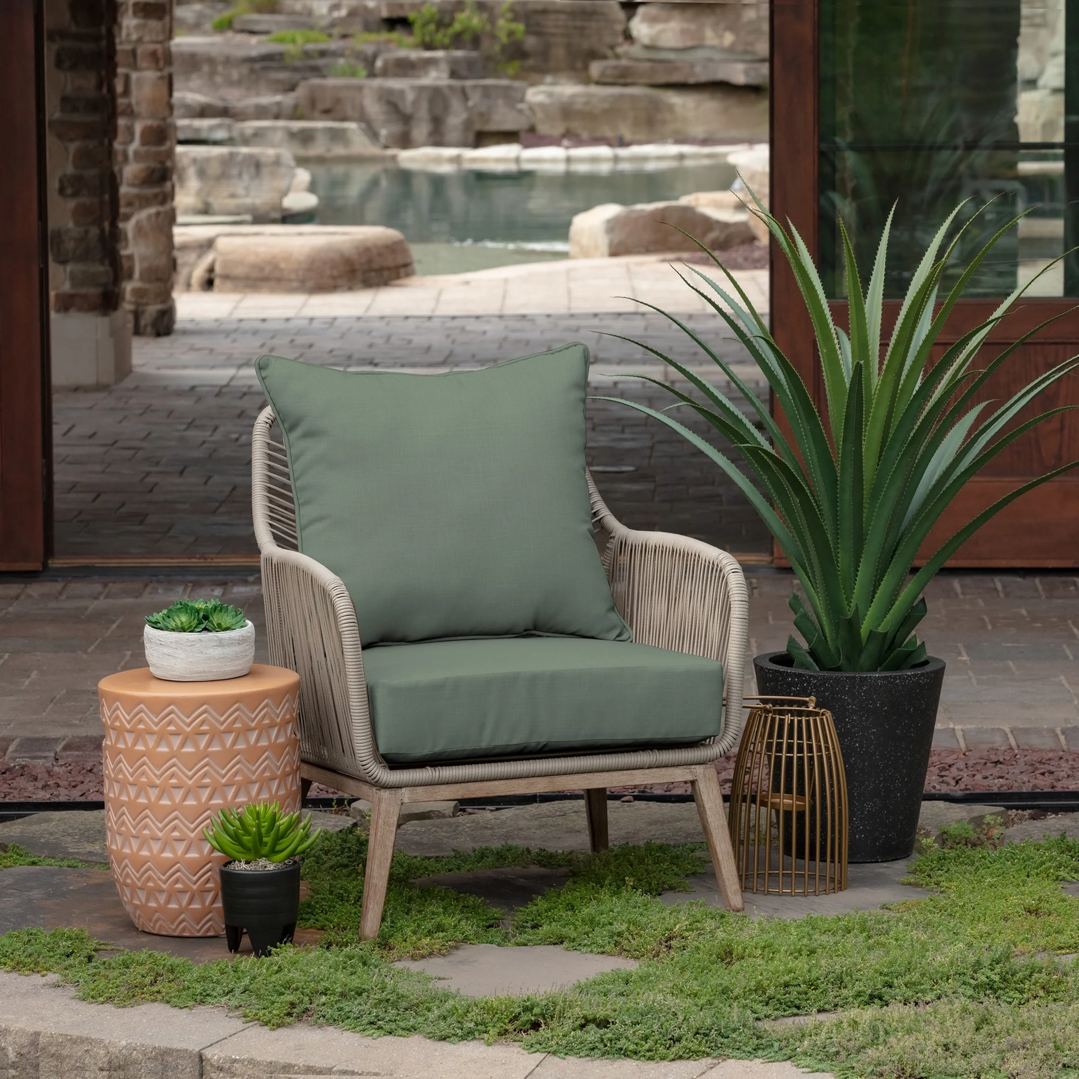 Arden Selections Outdoor Deep Seat Cushion Set, 24 x 24, Rain-Proof, Fade Resistant, Deep Seat Bottom and Back Cushion for Chair, Sofa, and Couch, 24 x 24, Sage Green Texture