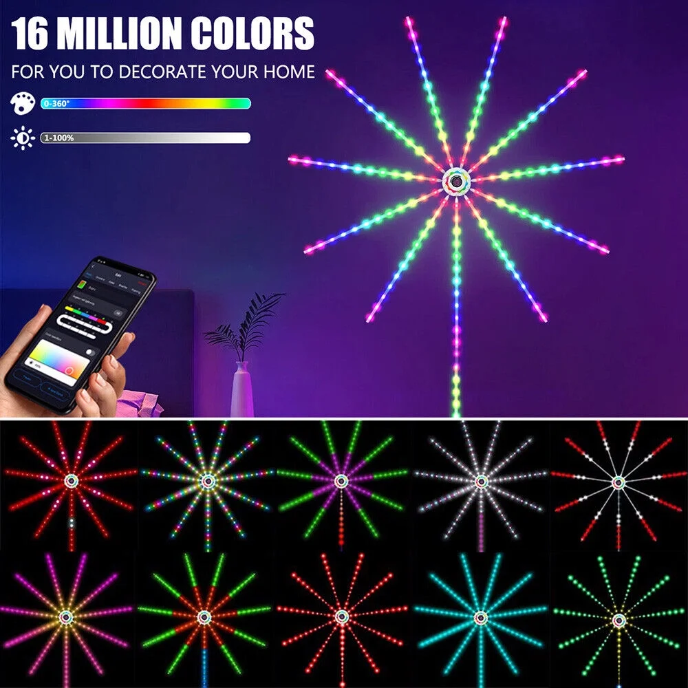 WiFi Smart LED Firework Strip Lights RGBIC Dream Colour Remote Music Speaker