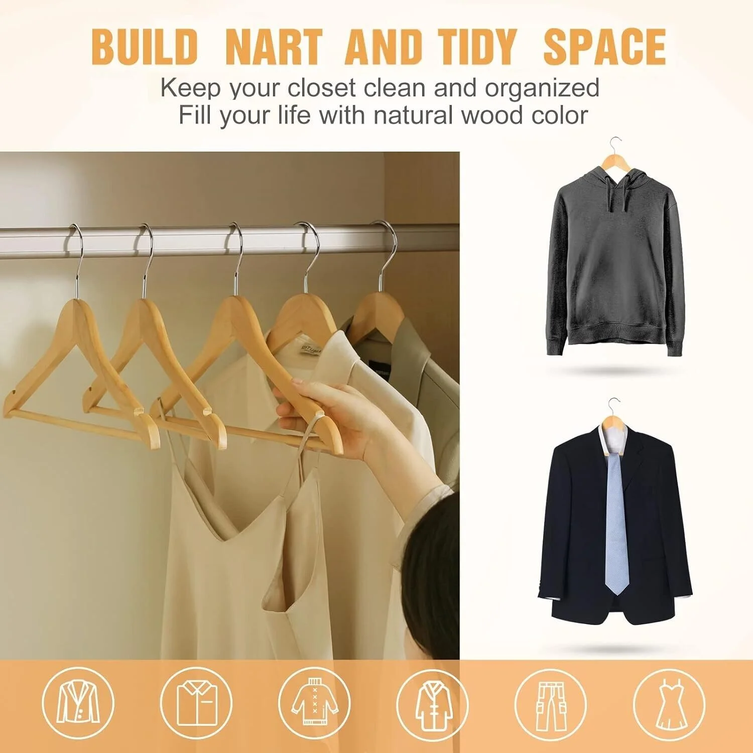 20 Pack Premium Natural Wood Clothes Hangers, Durable Wooden Hangers for Coats, Jackets, Dresses, Pants, and Shirts