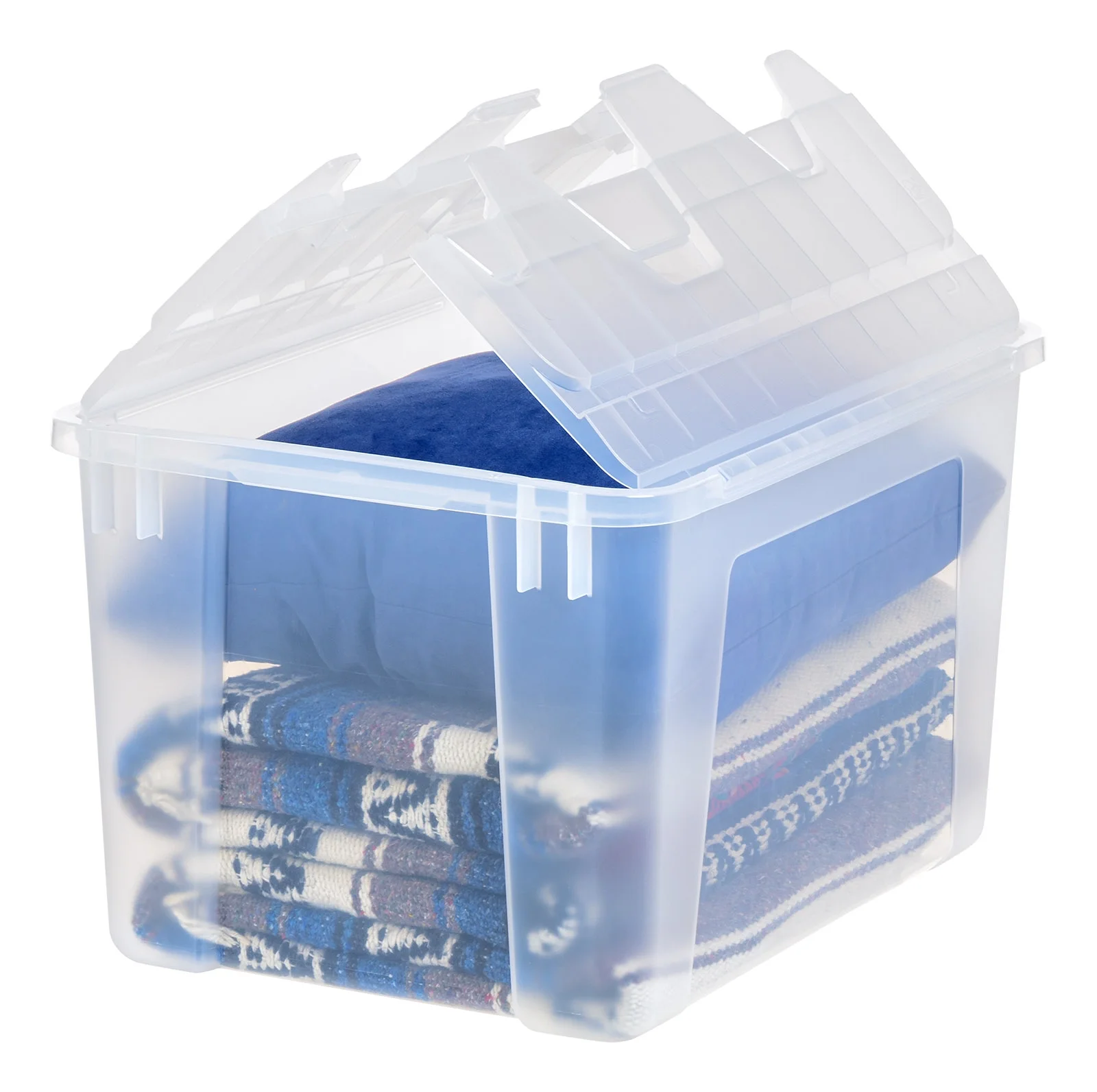 IRIS USA 50 Qt. (12 gal.) Plastic Storage Box with Attached Hinged Lid, Clear, Set of 4