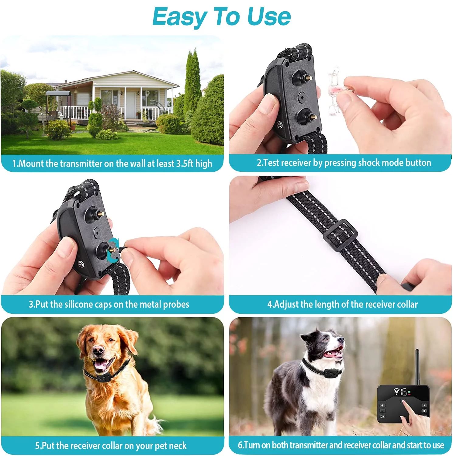 Wireless Dog Fence Collar System iMounTEK 2 In 1 Electric Pet Boundary Containment Rechargeable IPX6 Waterproof Support 20-850ft Suitable with 1 Receiver Collars for 15-120LBS Dogs Gold