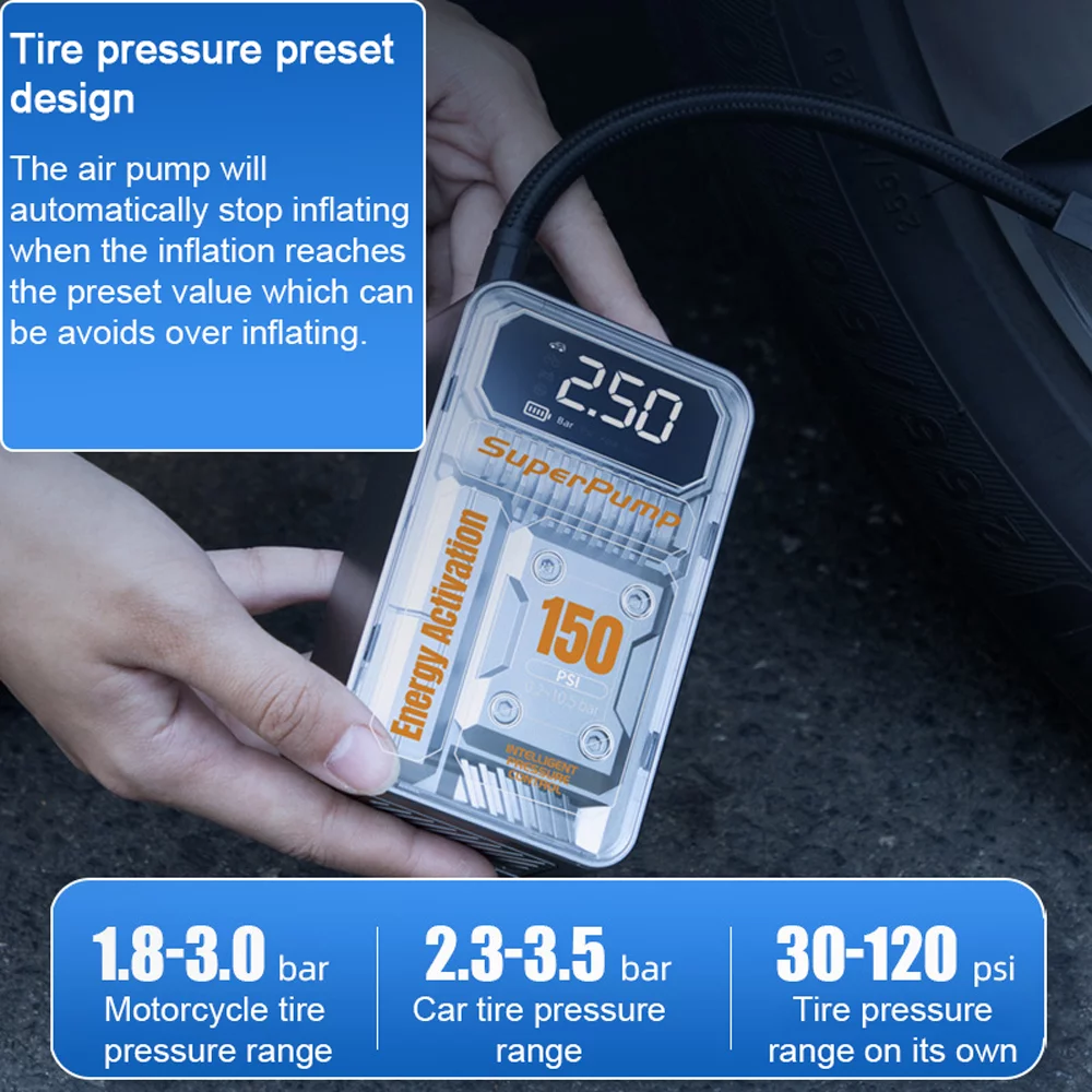 Nebublu 3in1 Car Air Pump Portable Electric Auto Tyre Inflator , Digital Display, LED Light Illumination, Powerbank , Versatile for Car and Inflatable Toy Ball