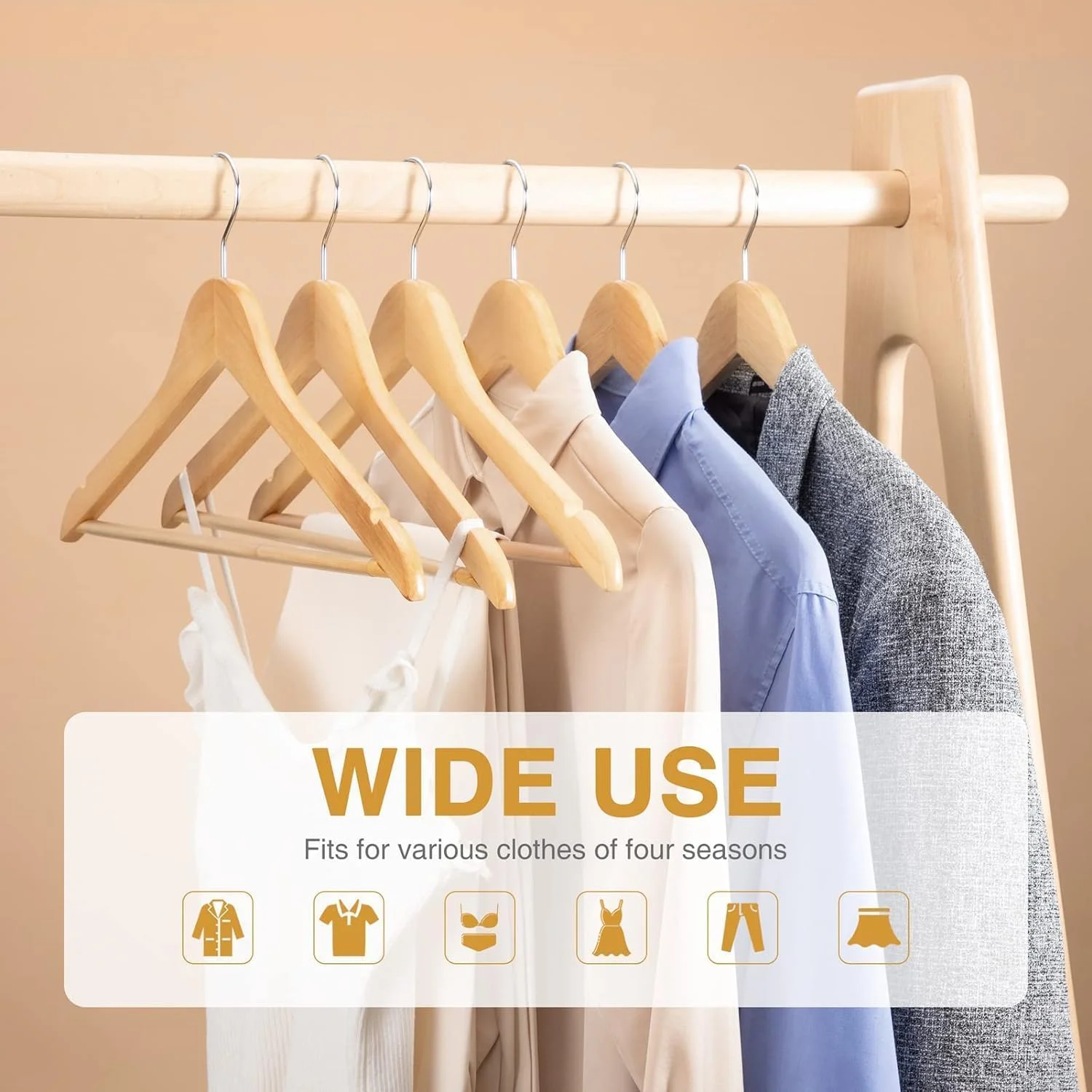 Wooden Hangers 20 Pack - Durable Non Slip Coat Hangers Heavy Duty- Natural Solid Wood Hangers - Clothes Hangers with Chrome Swivel Hooks - Great for Jacket, Dress, Suit Hangers, Home-It