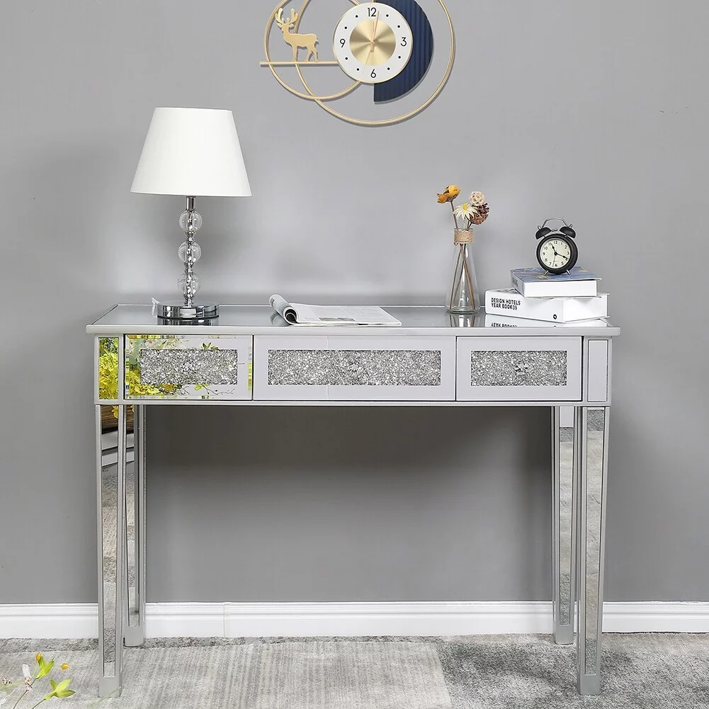 LivEditor Modern Functional Computer Table with Three Drawers, Silver