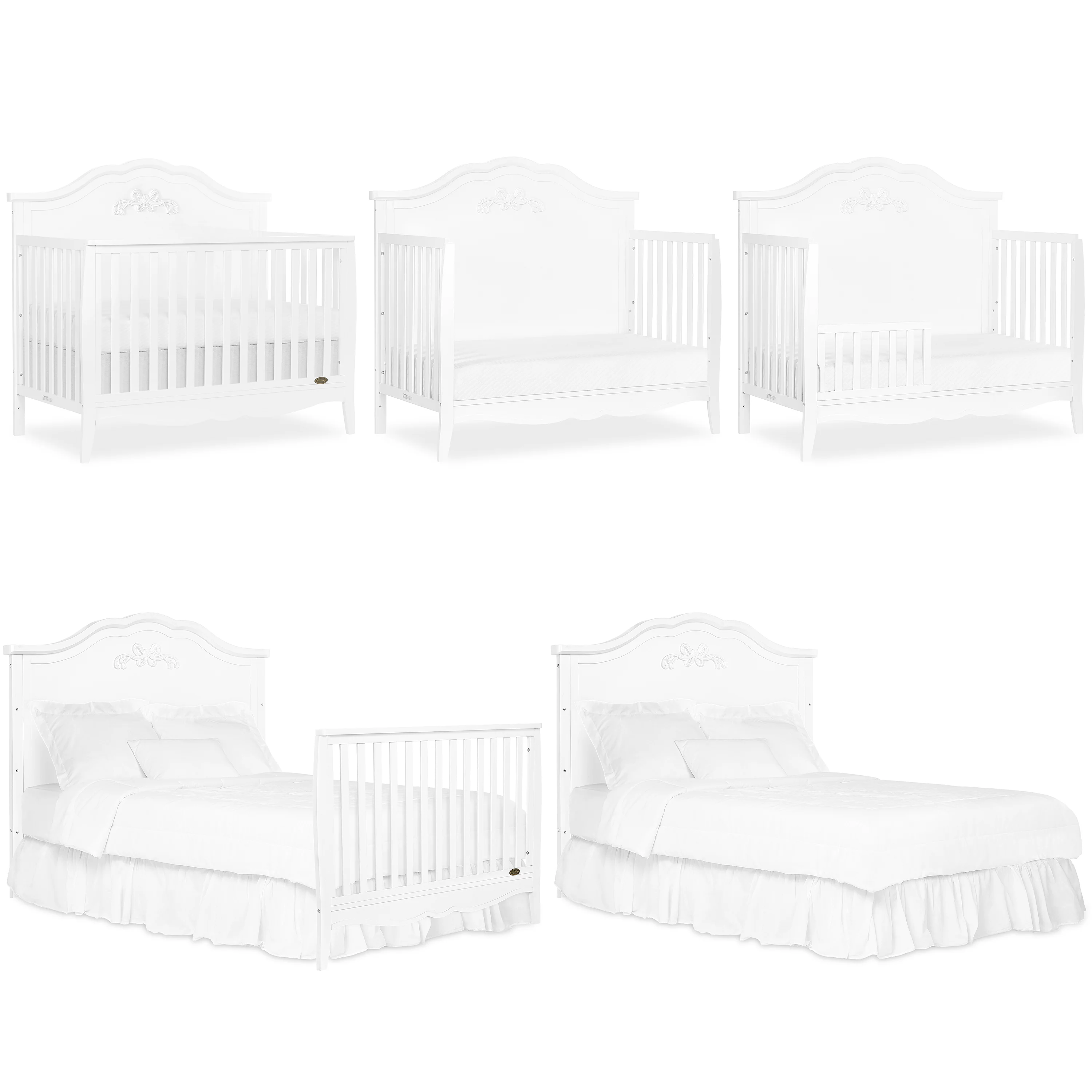 Dream On Me Jasmine 4-in-1 Convertible Crib, New Zealand Pinewood, Greenguard Gold, White