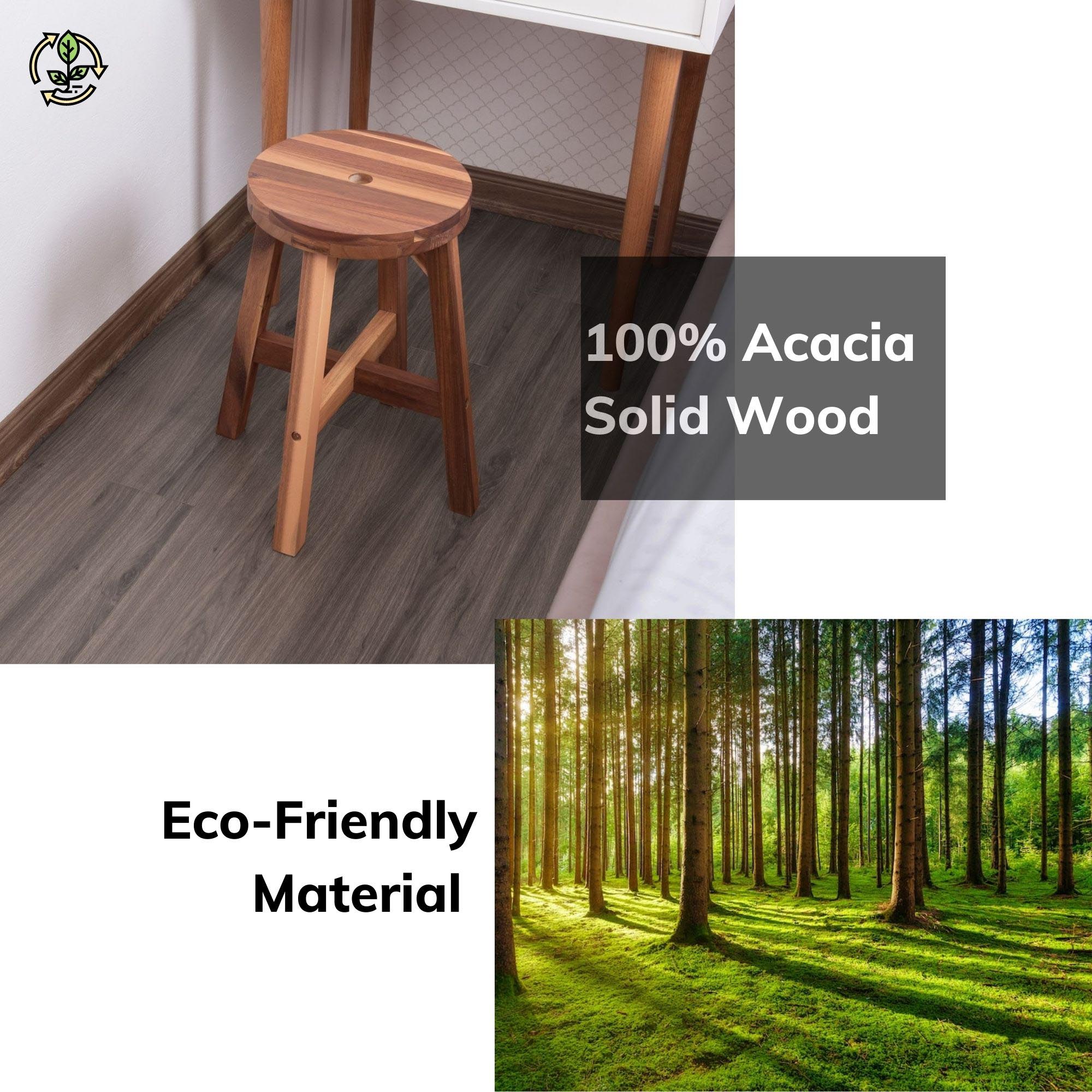 Versatile Acacia Wood Stool Light Brown Compact Size (15.4