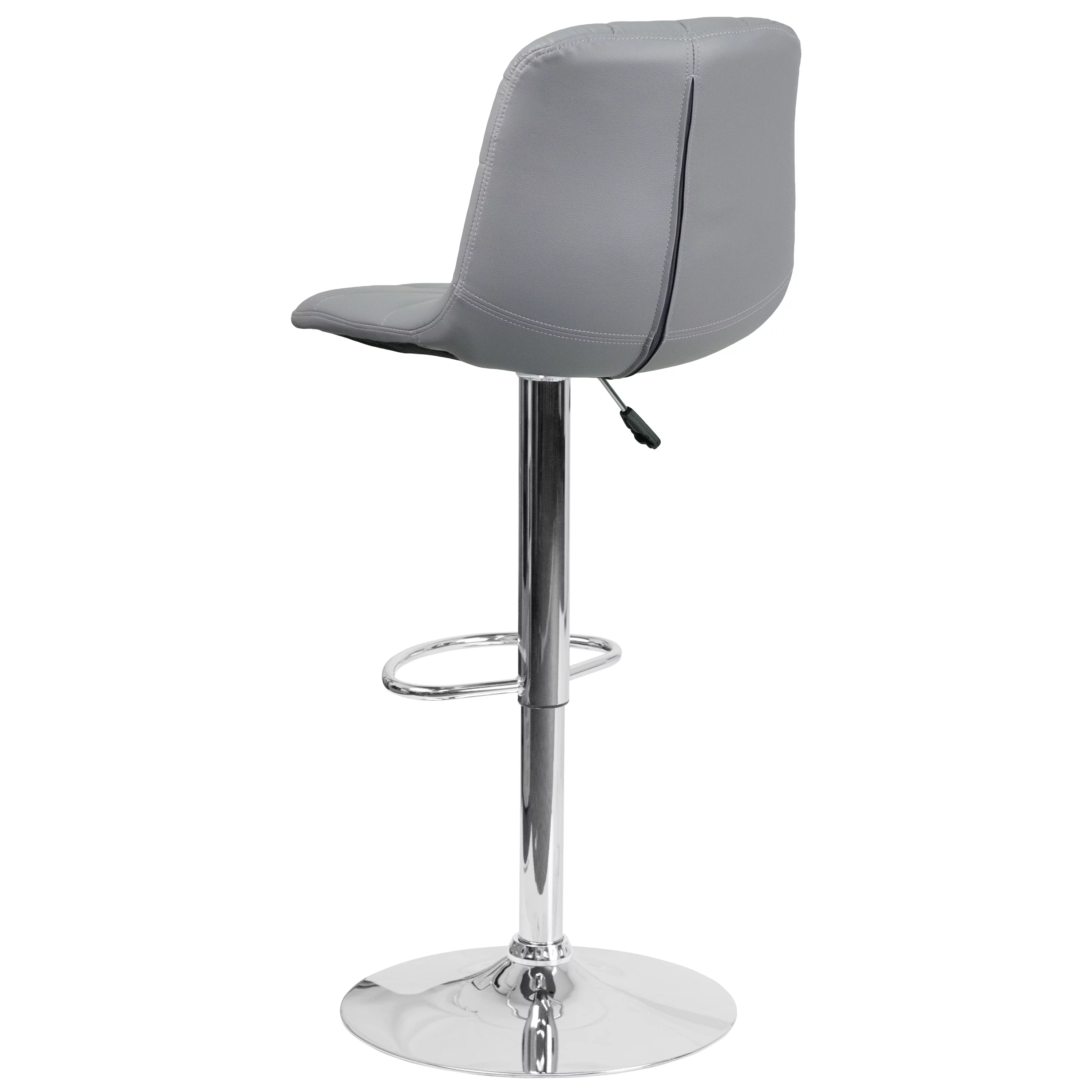 Flash Furniture Ryan 2 Pack Contemporary Gray Vinyl Adjustable Height Barstool with Embellished Stitch Design and Chrome Base