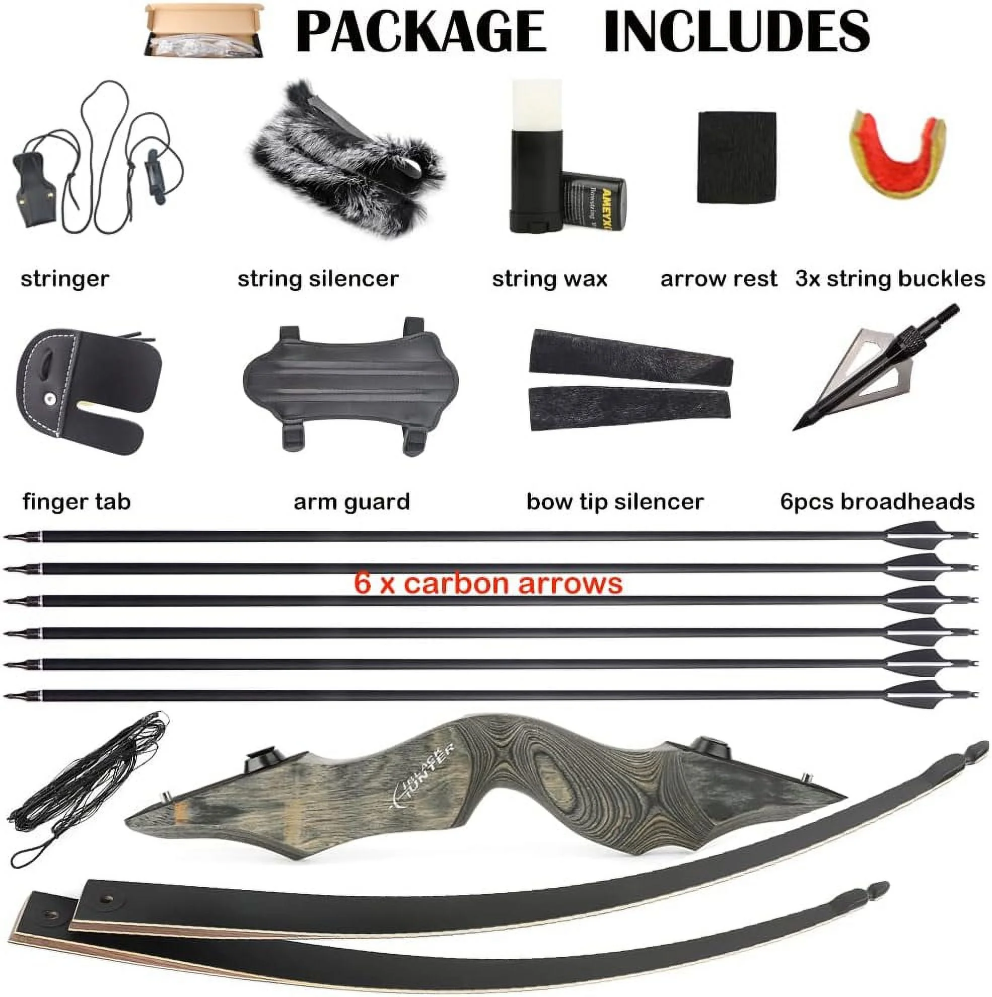 Black Hunter Takedown Longbow and Arrow Set American Hunting Longbow 60