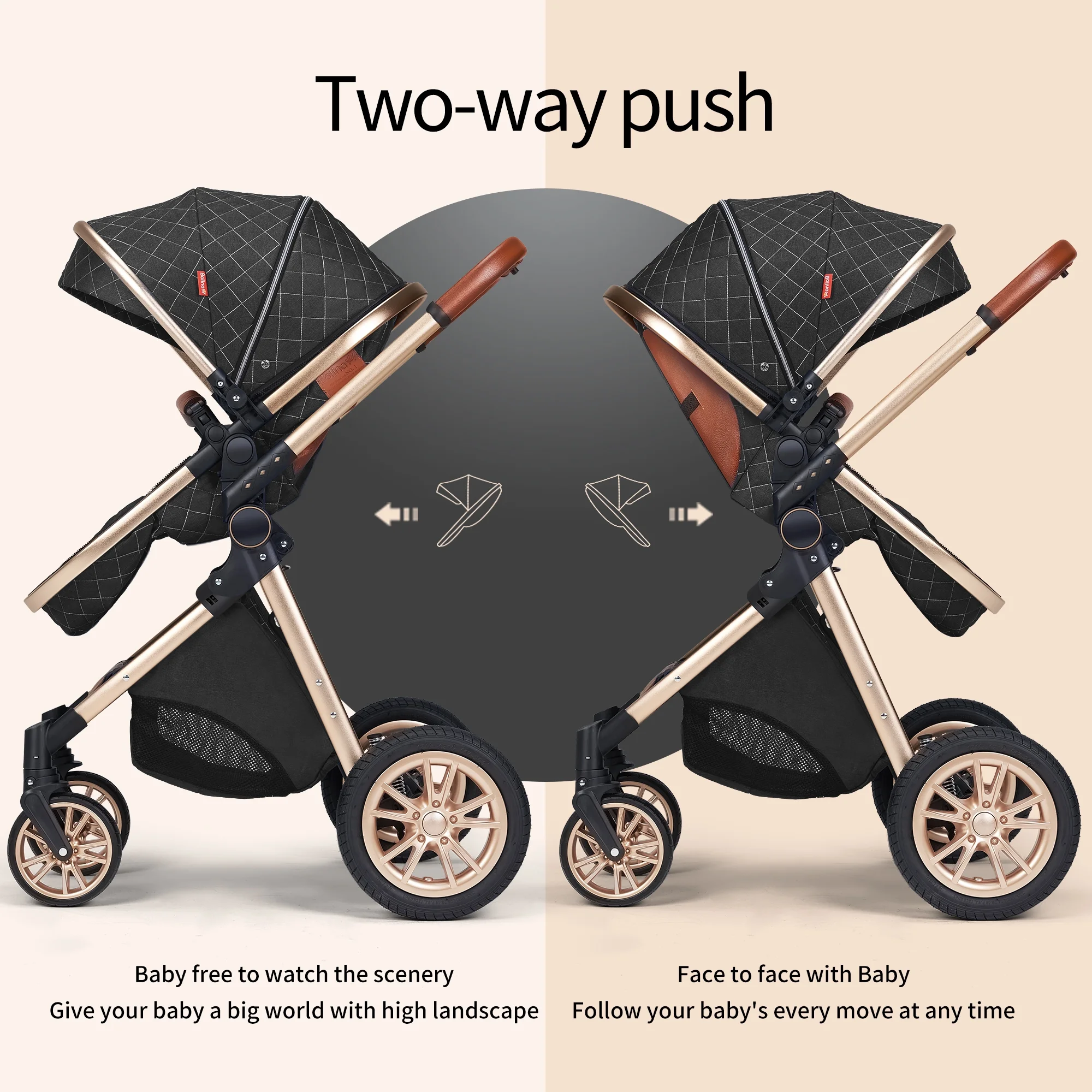PASSING LOVE Newborn Infant Toddler Baby Stroller with Reversible Seat,Black