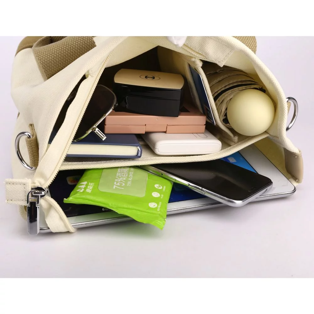 Small Cute Canvas Tote Crossbody Shoulder Bag W/Multiple Pockets Mini Casual Satchel Hobo Handbag Messenger Purse for Women