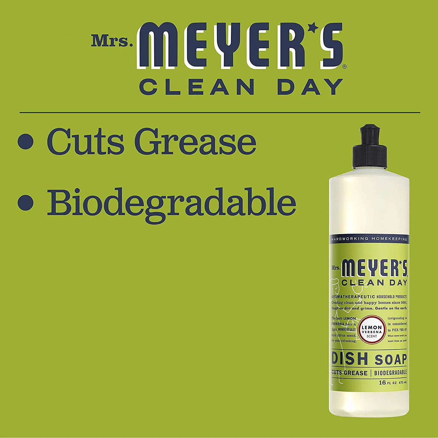 MRS. MEYER'S CLEAN DAY Liquid Dish Soap, Biodegradable Formula, Lemon Verbena, 16 fl. oz - Pack of 3