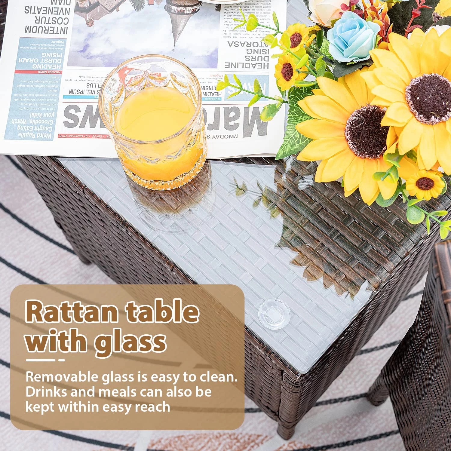 Patio Chairs Set of 2 Outdoor Front Porch Furniture Bistro Set 3 Piece Wicker Patio Chairs Balcony Furniture for Backyard Patio Balcony Lawn Pool (Brown)