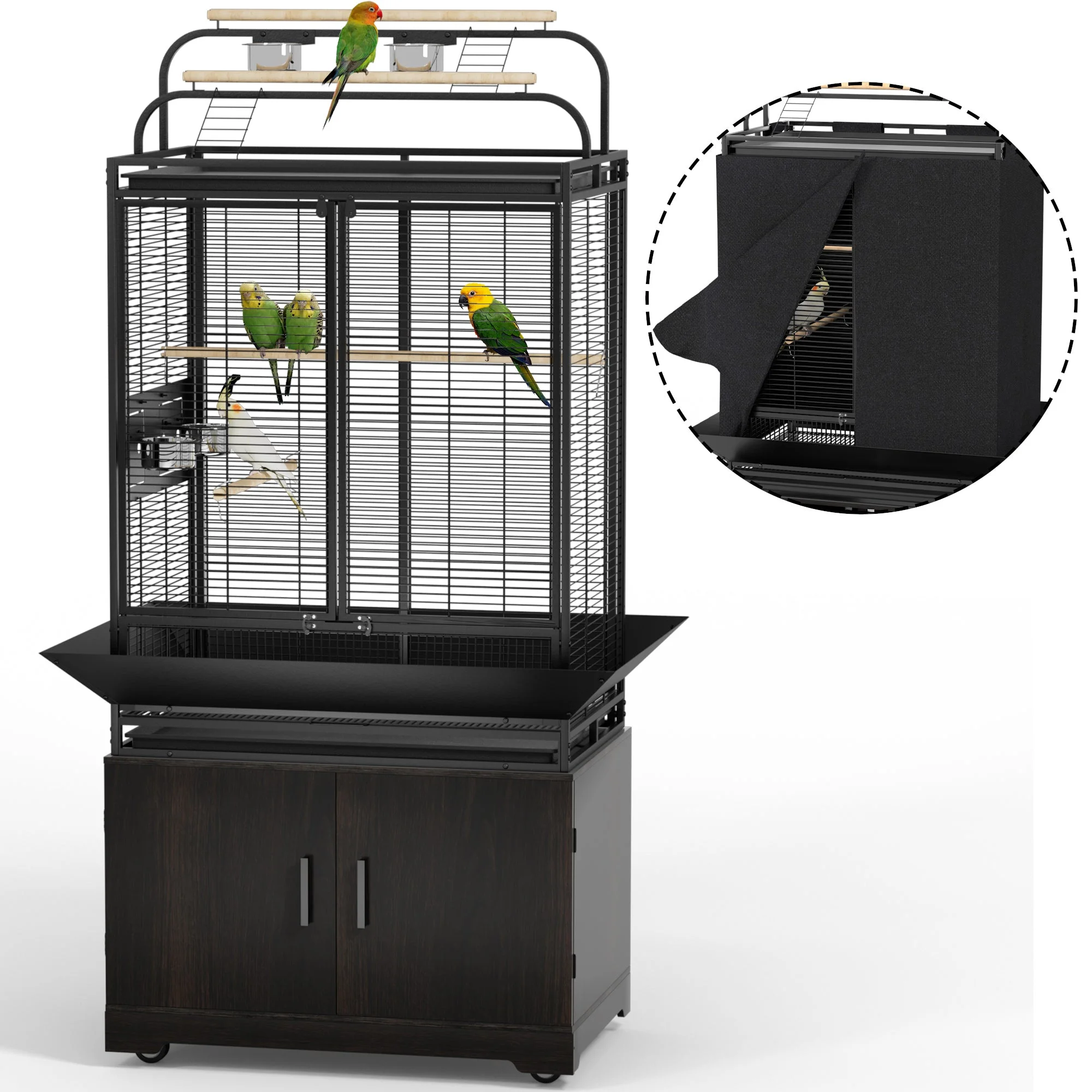 GDLF 71-Inch Bird Cage With Play Top and Rolling Storage Cabinet Extra Large With Cover
