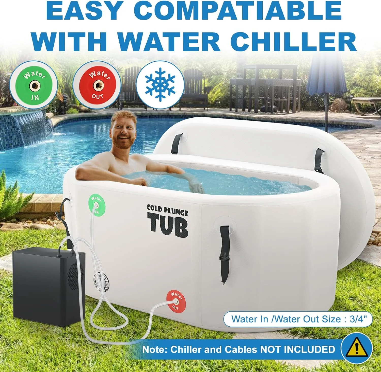 Lilypelle Inflatable Rectangle Ice Bath Cold Plunge Tub, Durable Freestanding 59