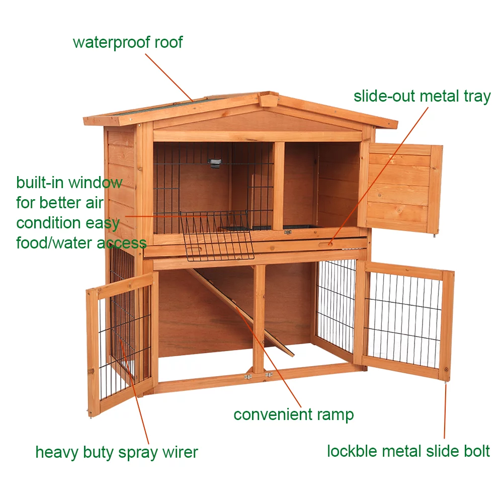 40 Inch Wooden Rabbit Hutch Triangle Roof Waterproof Bunny House A-Frame Pet Cage Wood Small House Poultry Cage, Orange