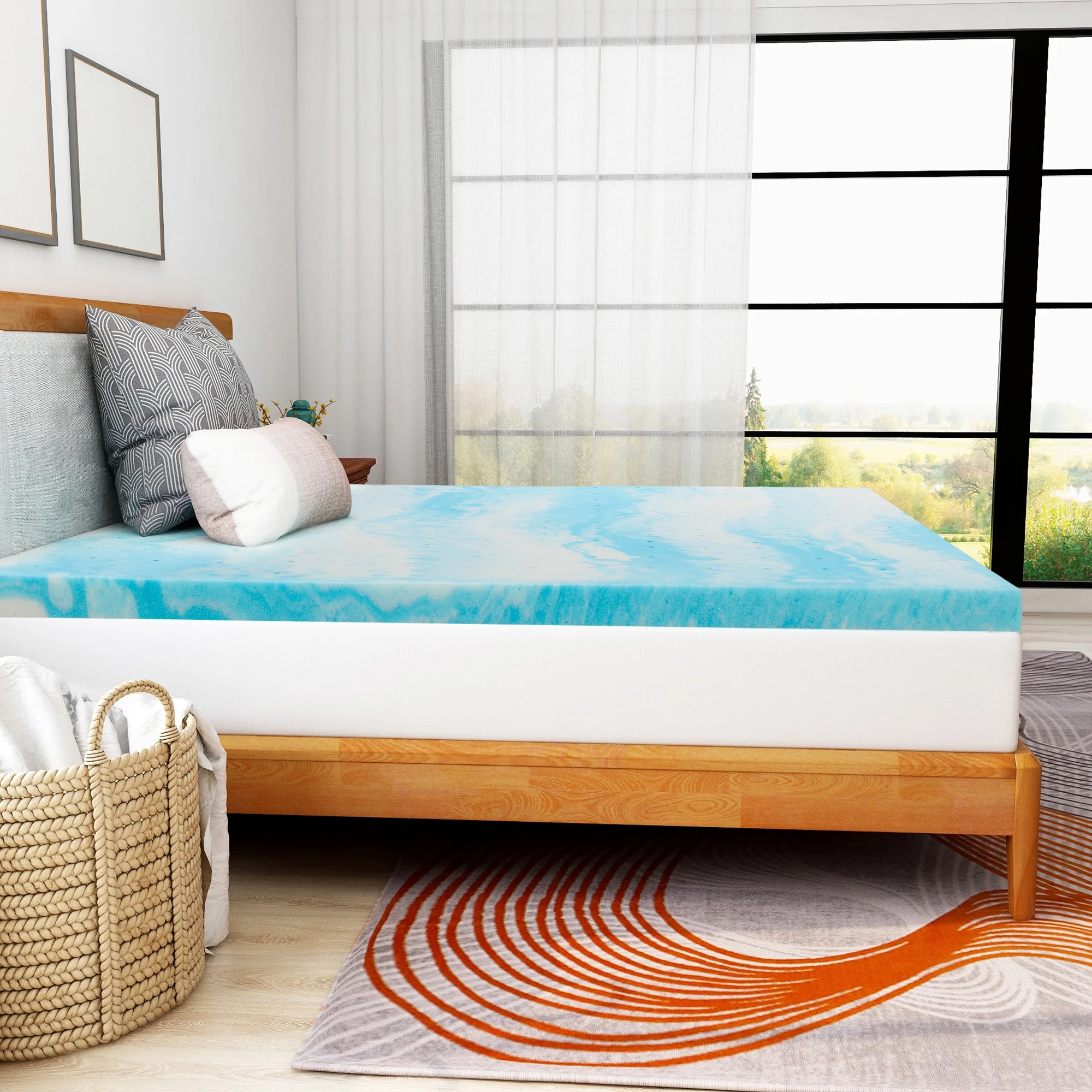 2 inch Twin Cooling Gel Infused Mattress Topper, Memory Foam Mattress Bed Pad,Soft, Blue