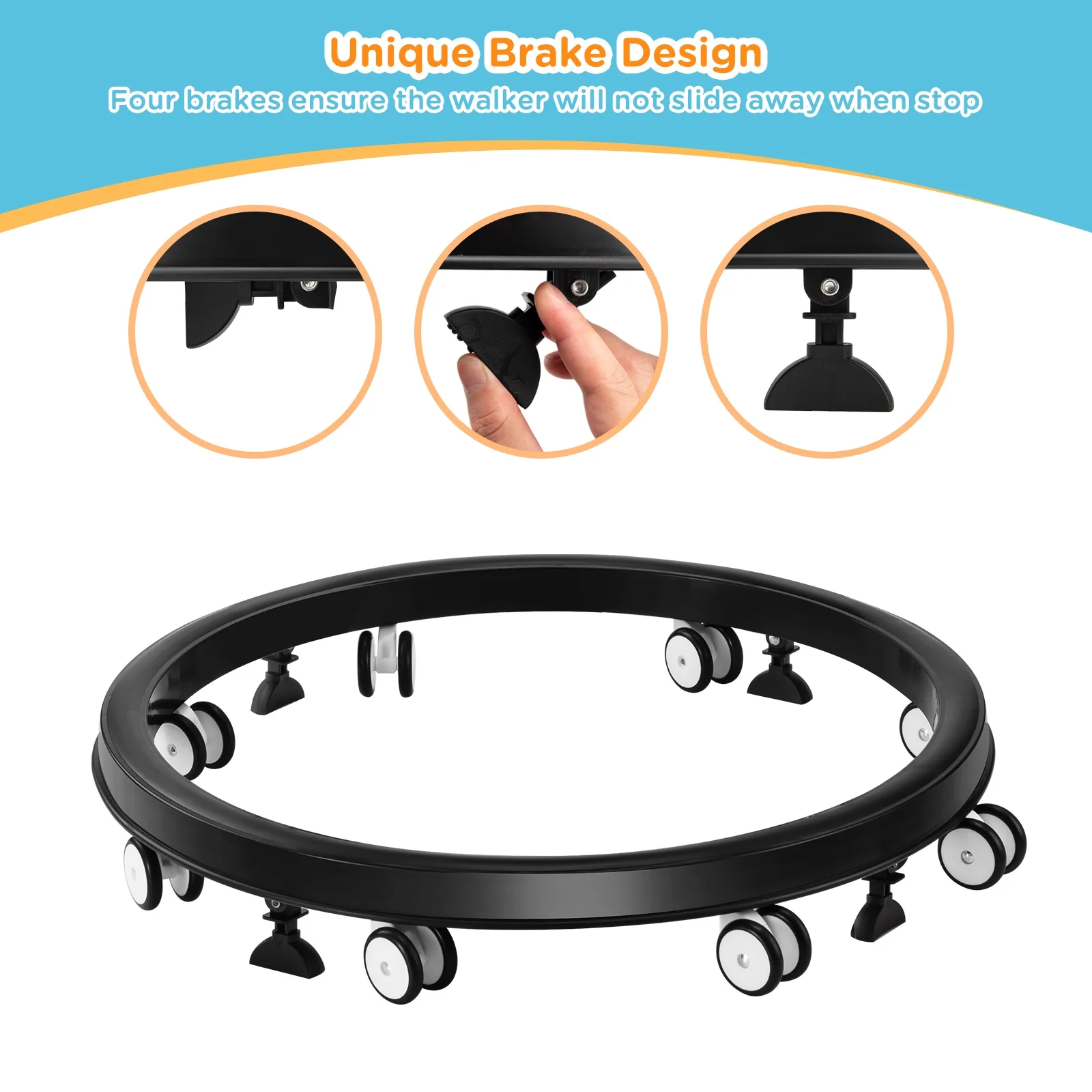 Uuoeebb Foldable Baby Walker Anti-Rollover 8-Wheel 5-Speed Height Adjustment for Infants 6-12 Months, Black