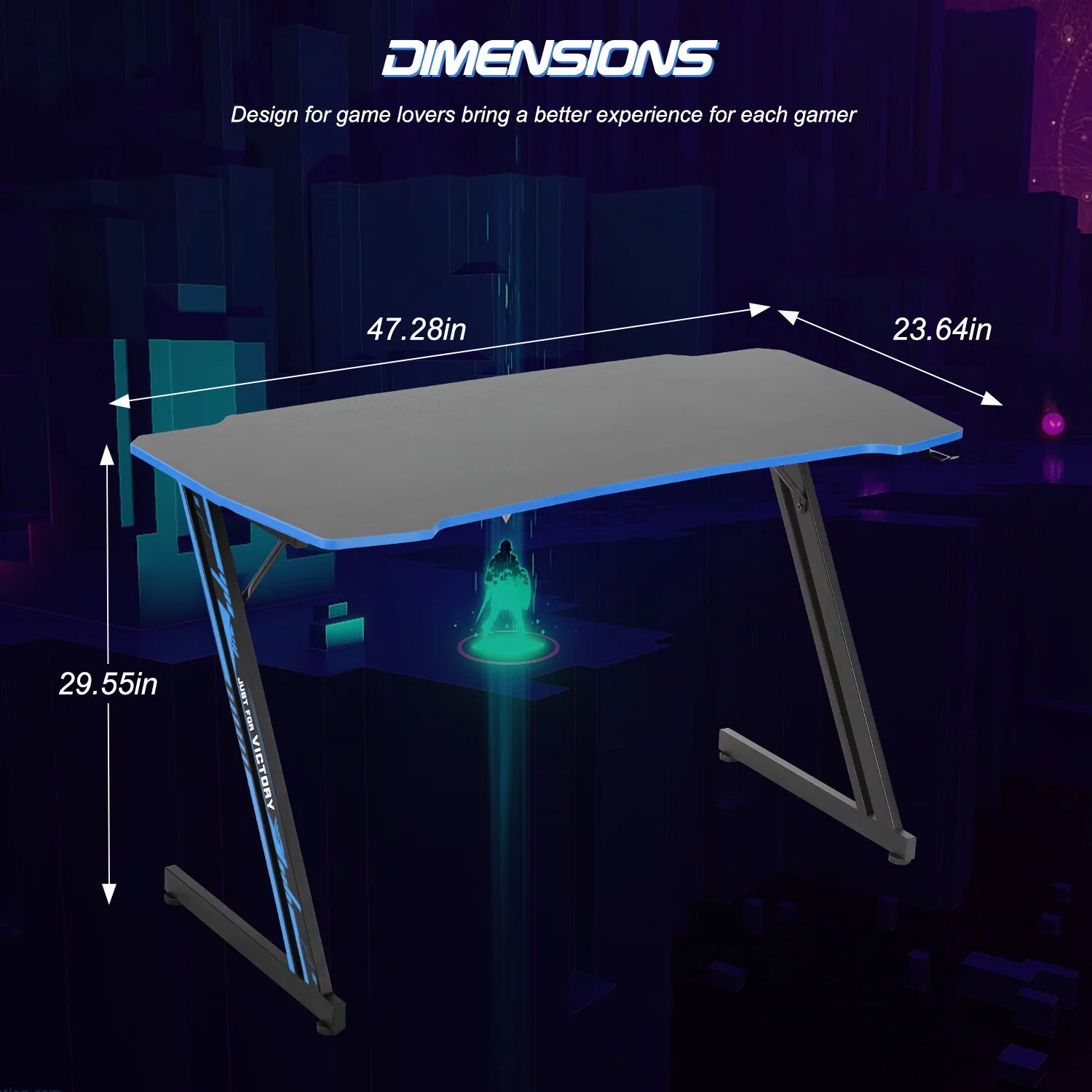 YRLLENSDAN 47 inch Gamaing Desk Z Shaped Gaming Workstation Ergonomic Gaming Table PC Computer Desk with Headphone Hook, Blue