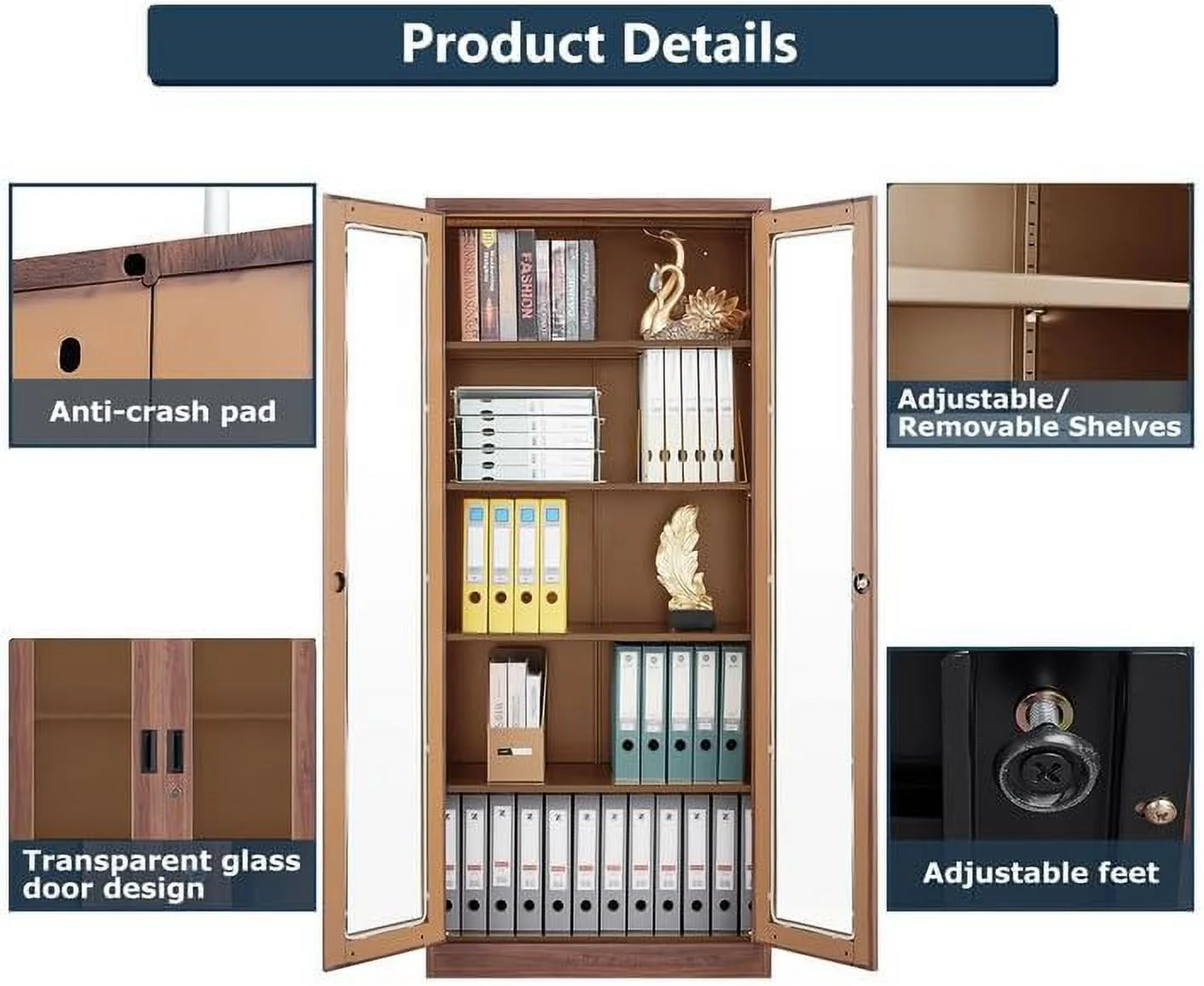 YFbiubiulife Glass Display Cabinet Curio Cabinet with Glass Door and Adjustable Shelves  71" Tall Freestanding Steel Kitchen Pantry Cabinet Bookcase Metal Locker  Cabinet for Home  Li