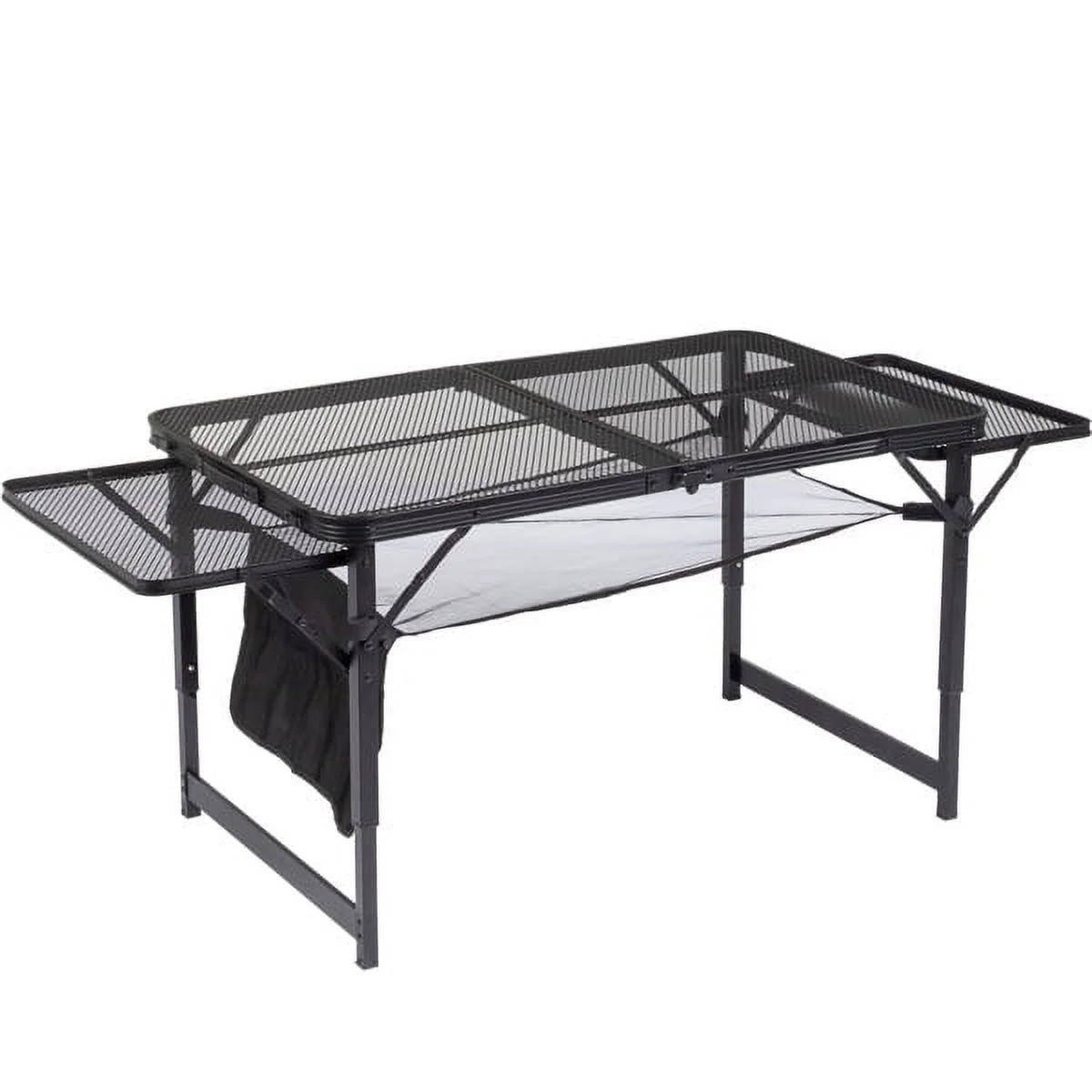 SYTHERS 4.7 FT Folding Grill Table Camping Table with Mesh Desktop, Lightweight Metal Table for Outside, Height Adjustable Portable Grill Table for Camping, Picnic, Beach and BBQ