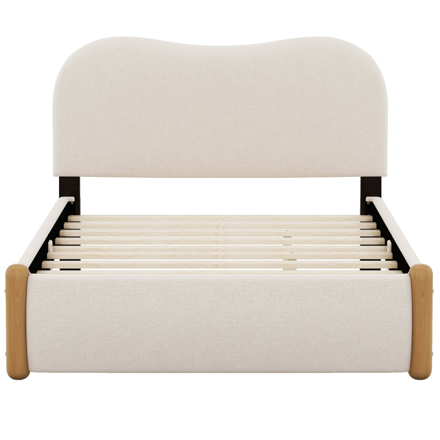 Churanty Full Size Upholstered Platform Bed with Wood Supporting Feet, Modern Berber Fleece Bed Frame for Kids Boys Girls Bedroom,Beige