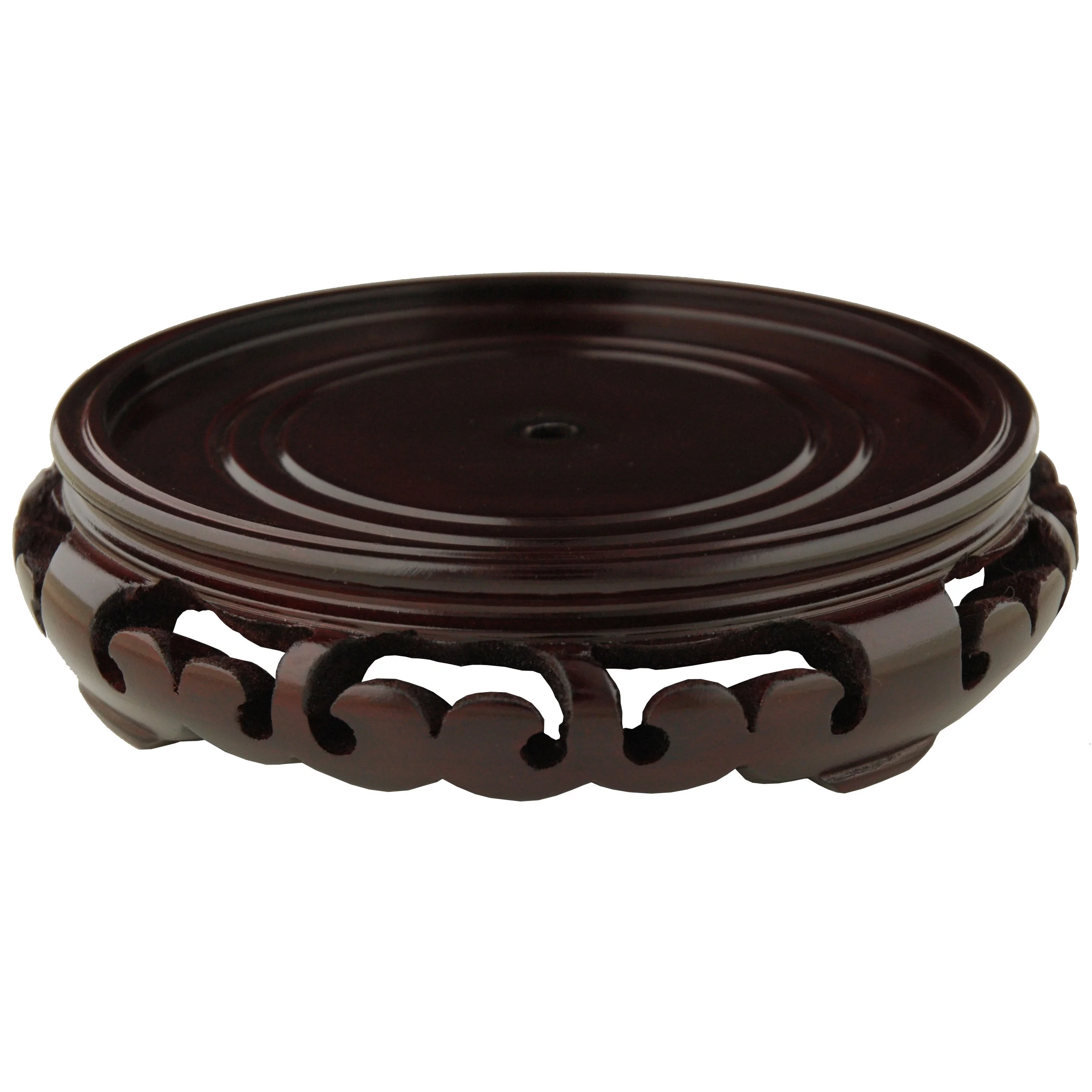 Hand Carved Round Rosewood Base Pedestal Display Stand - (Size 7 in. Base Diameter)