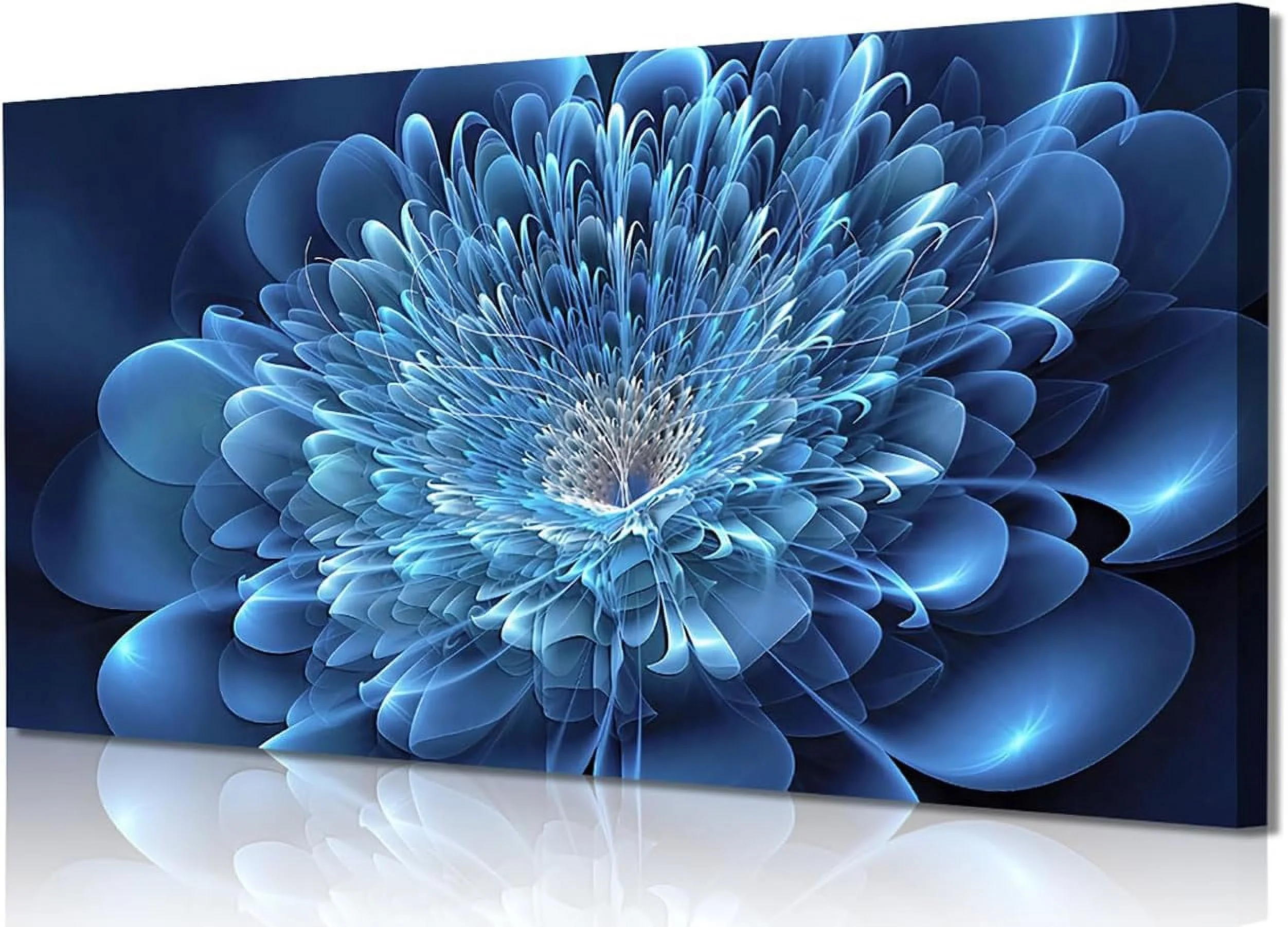 Large living room wall art/Blue canvas 3D textured flowers/For elegant and modern room decor/Framed wall art in bedroom office kitchen.