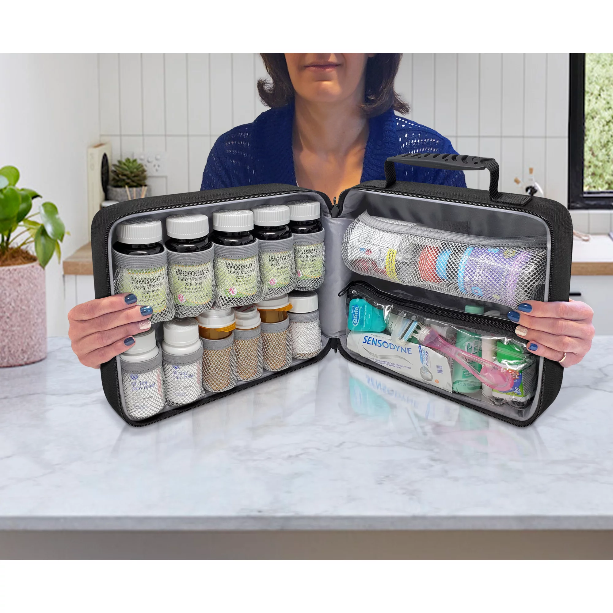 StarPlus2 Large Select Pill Bottle Organizer, Medicine Bag - Black