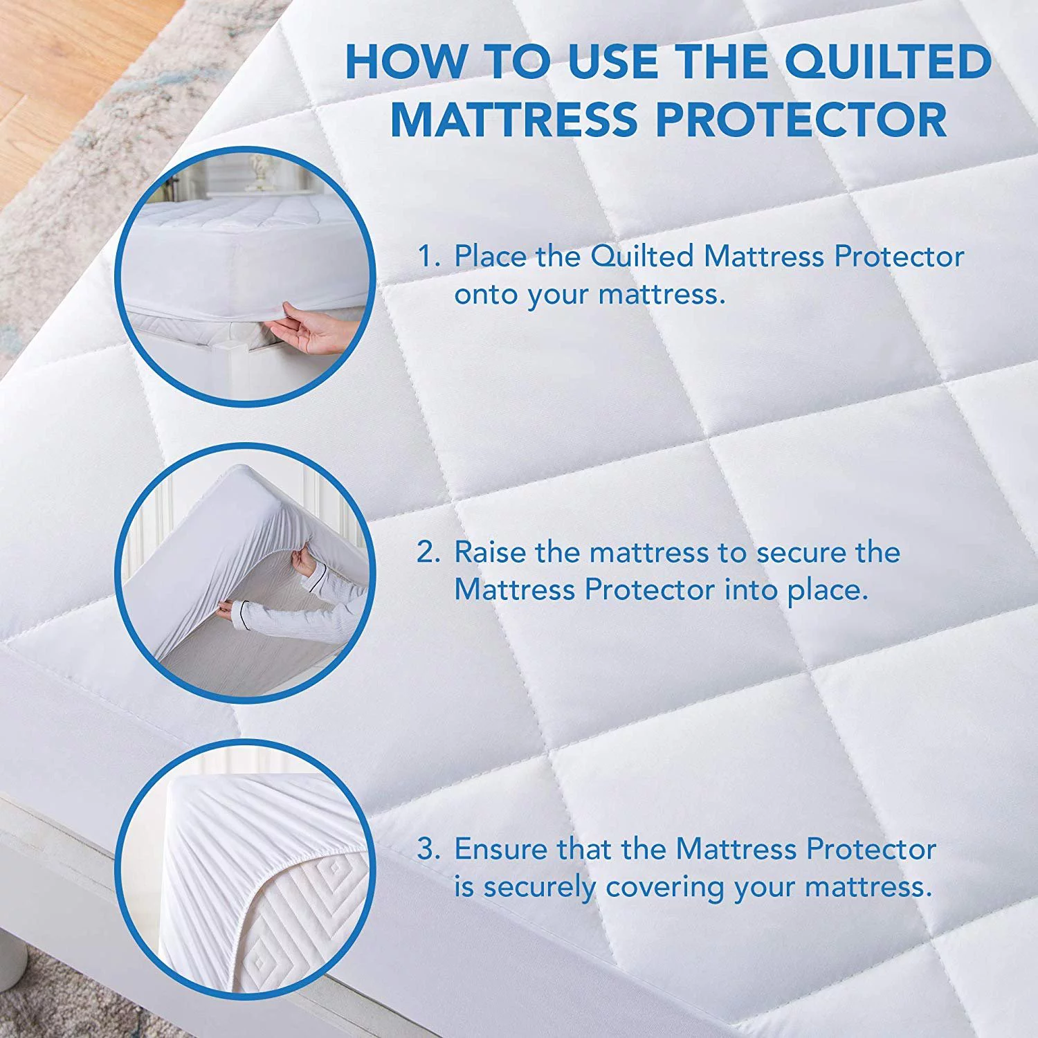 CALM NITE Waterproof Quilted Mattress Protector Queen Size Ultra-Soft, Breathable Bed Cover | Moisture-Wicking Polyester Fabric | Natural Hypoallergenic Sweat & Bed Bug Resistant