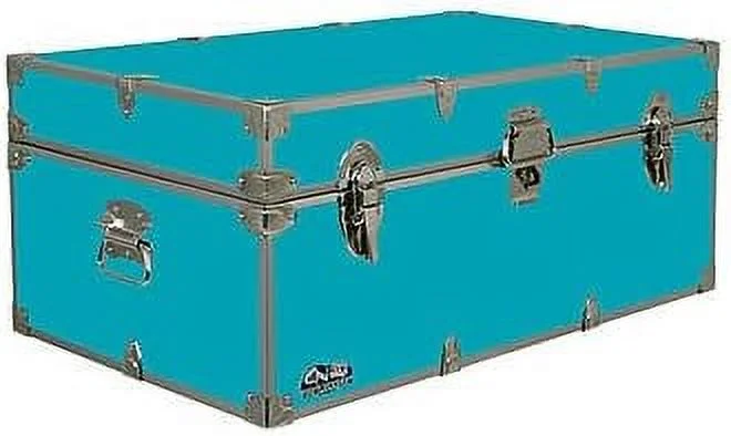 HOOMHIBIU C&N Footlockers Happy Camper  Trunk - Summer Camp Chest - Durable with Lid Stay - 32 x 18 x 13.5 Inches (Navy)
