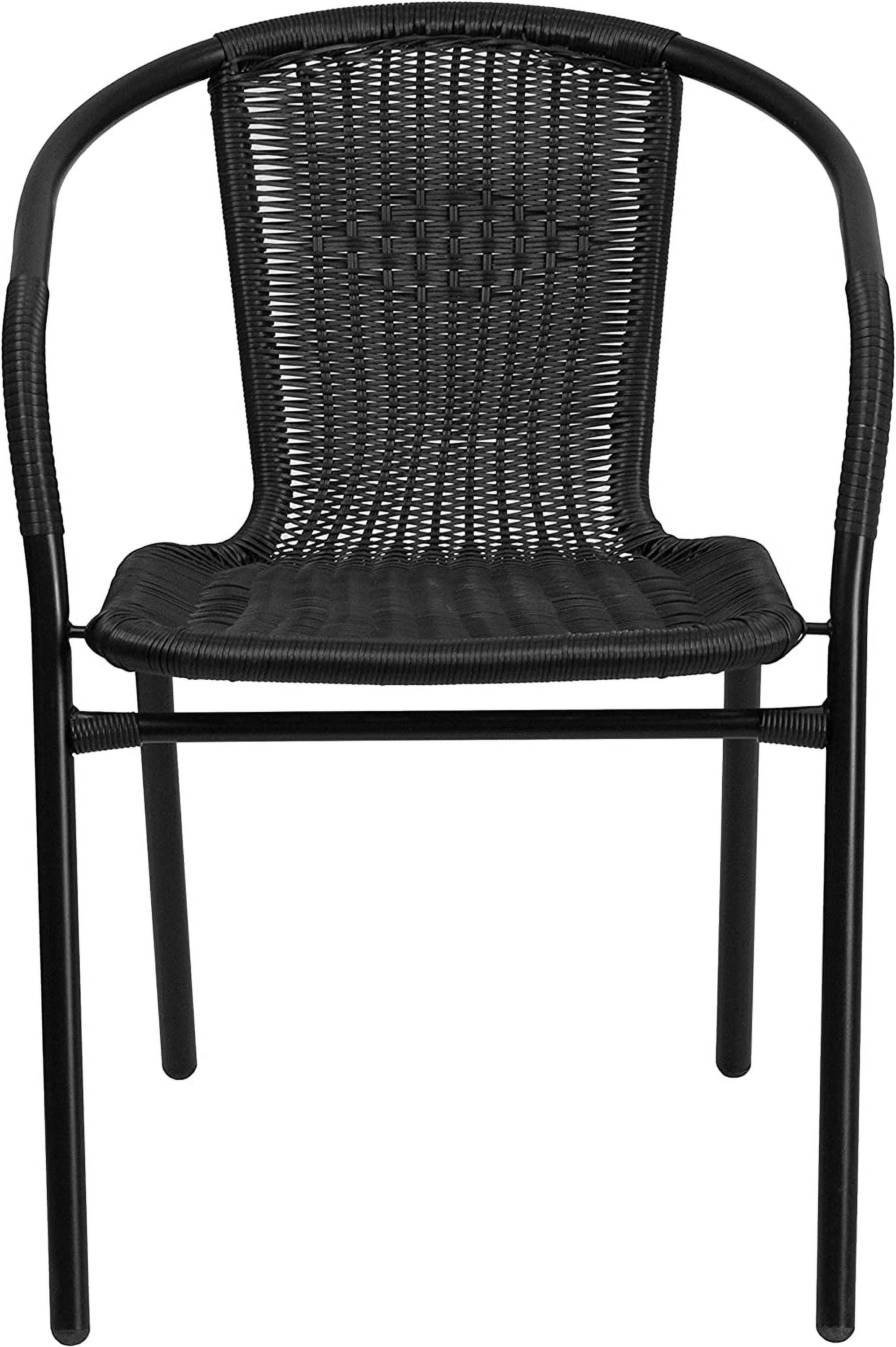 4 Pack Black Rattan Indoor-Outdoor Restaurant Stack Chair