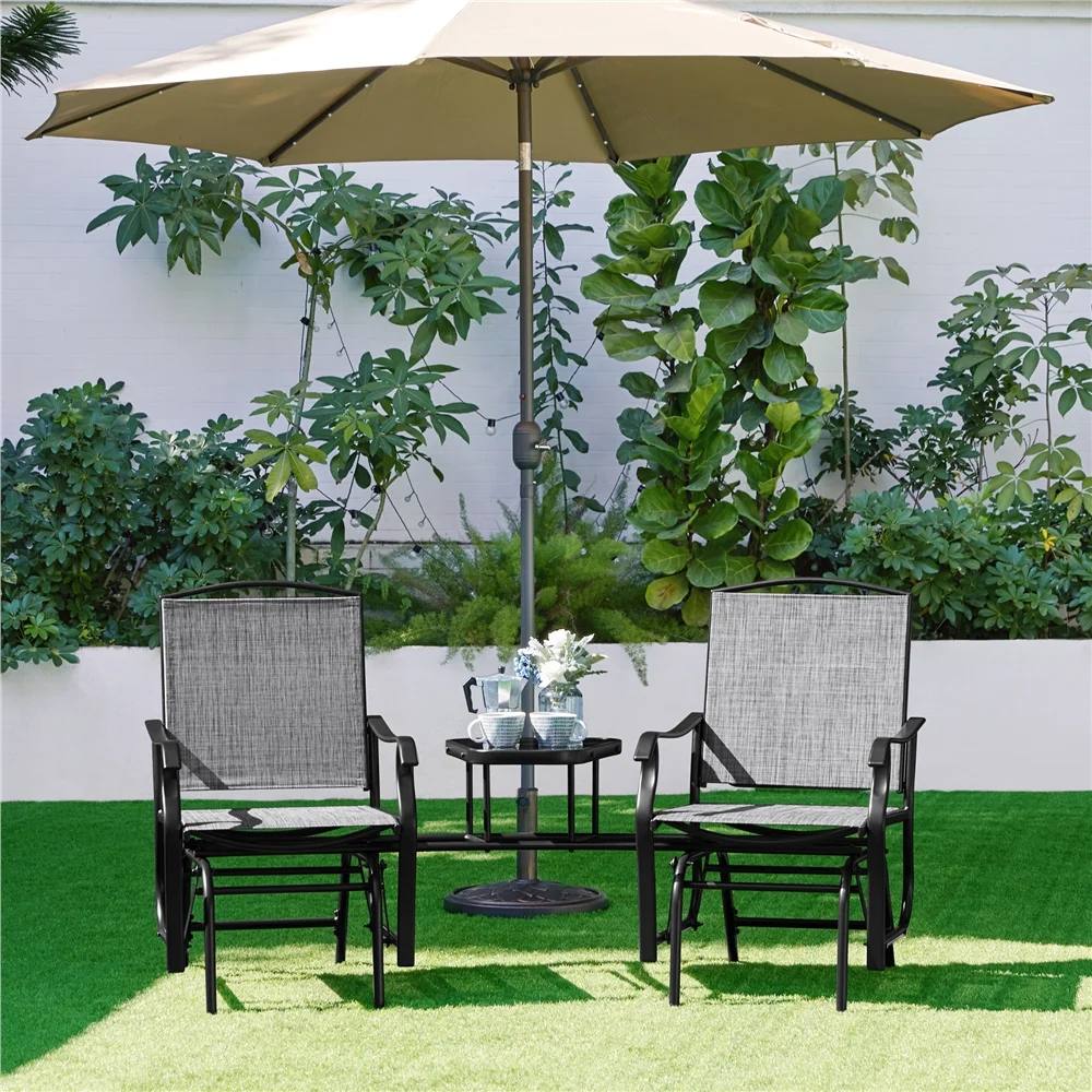 Yaheetech 2-Person Patio Glider with Table, Gray