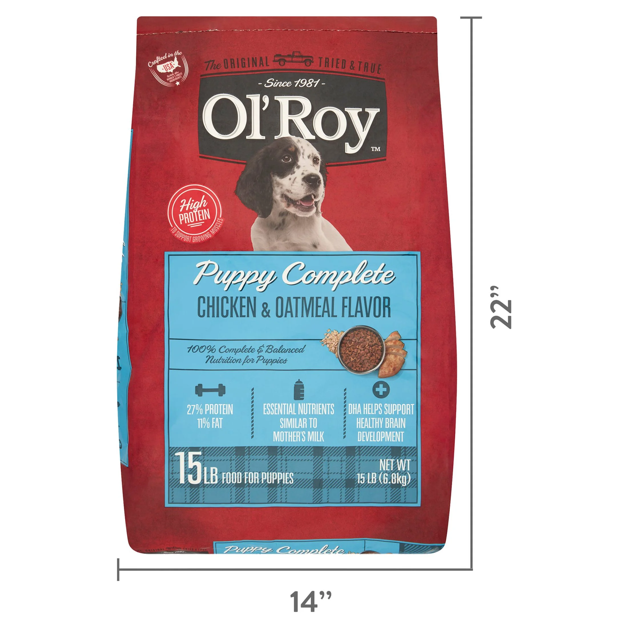 Ol' Roy Puppy Complete Chicken & Oatmeal Flavor Dry Dog Food for Puppies, 15 lbs