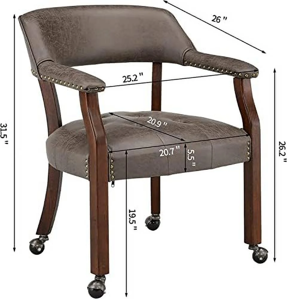 WTYNKAE Dining Chair with Casters  Kitchen Table Chair with Caster & Arms  Roller Poker Table Chairs with Wheels  Wood Captains Game Table Rolling Chairs(Cherry&Purplish Blue 1533