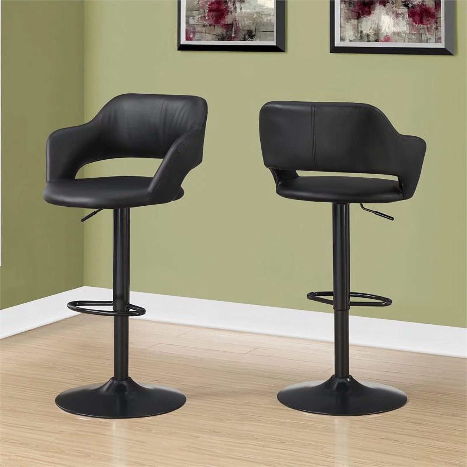 Home Square 3 Piece Adjustable Swivel Faux Leather Barstool Set in Black