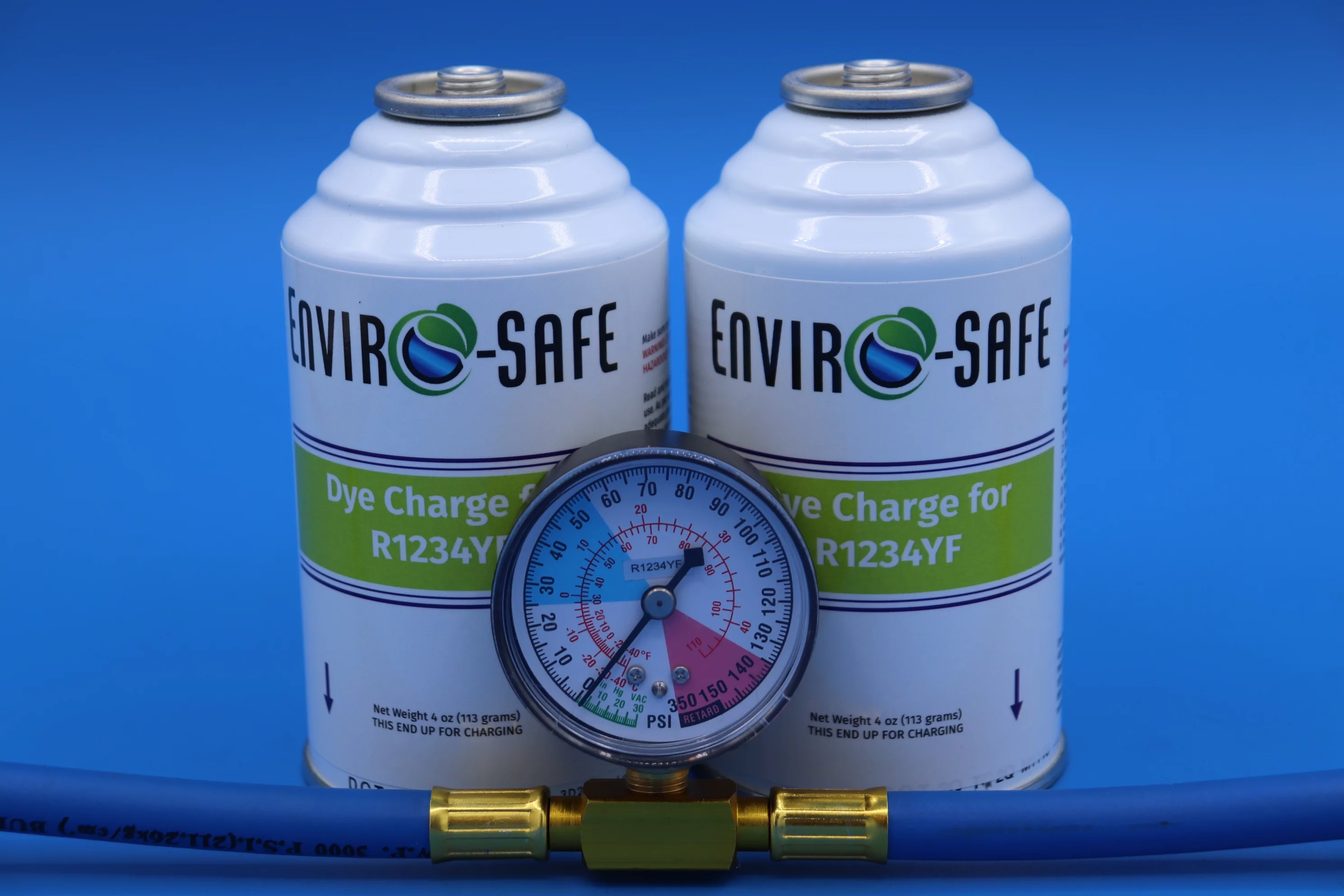 Envirosafe R1234yf Dye Charge, 2 Cans and a Universal Gauge, R-1234yf dye