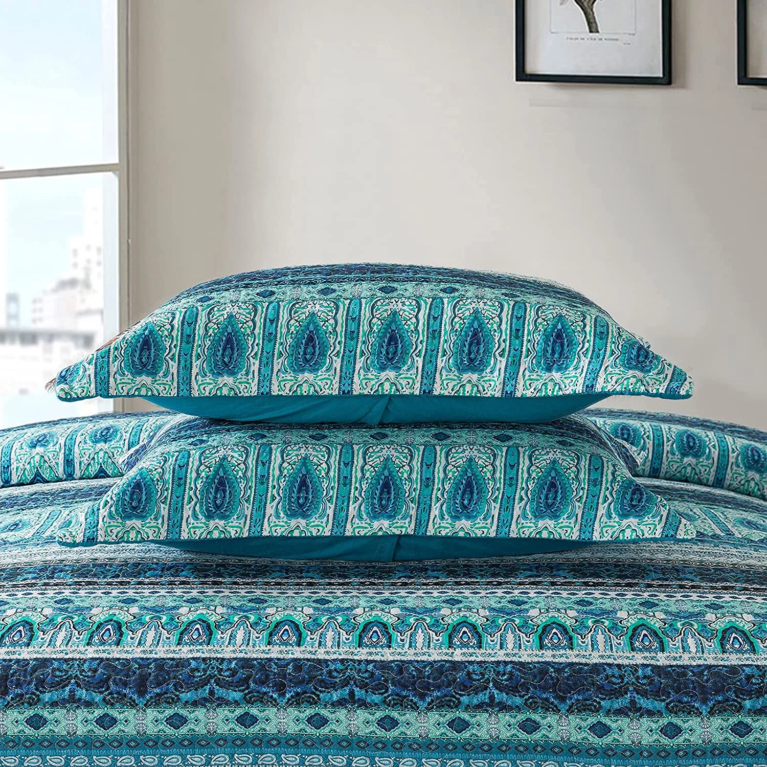 NEWLAKE Striped Jacquard Style Cotton 3-Piece Patchwork Bedspread Quilt Sets  King Size