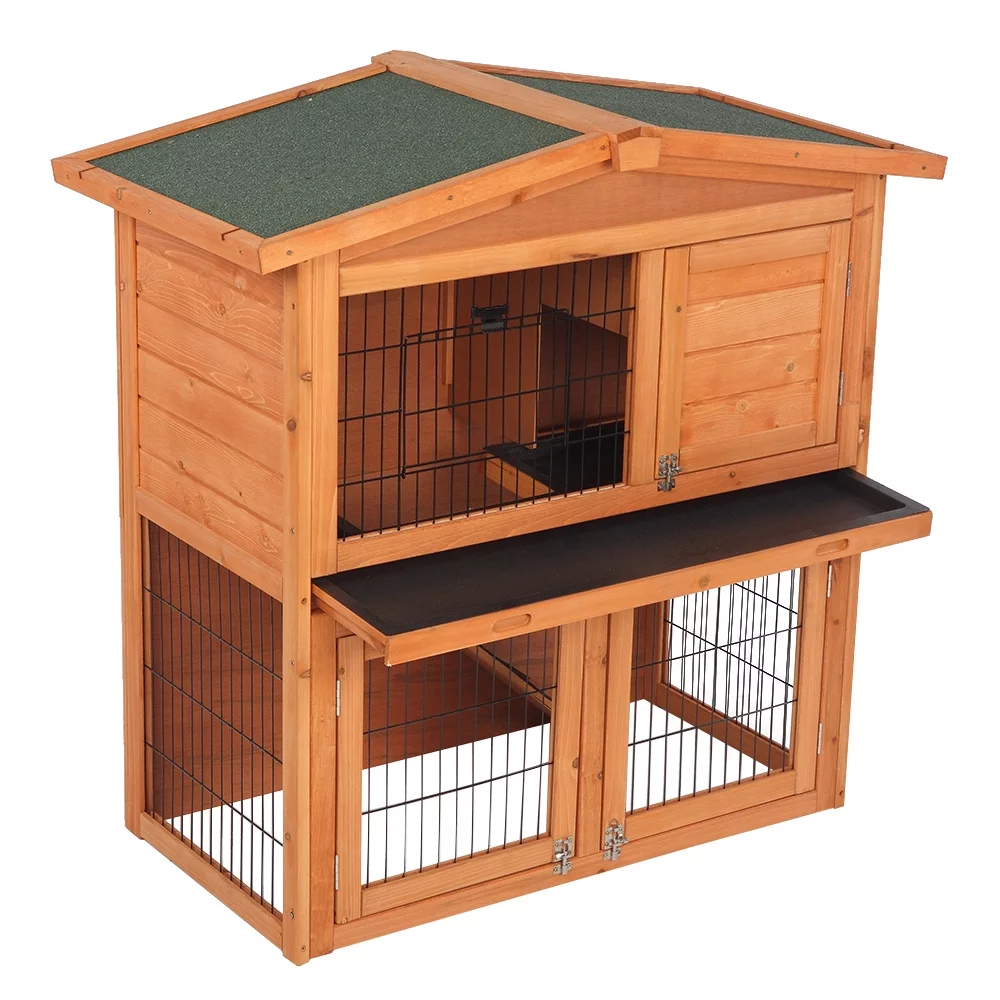 40 Inch Wooden Rabbit Hutch Triangle Roof Waterproof Bunny House A-Frame Pet Cage Wood Small House Poultry Cage, Orange