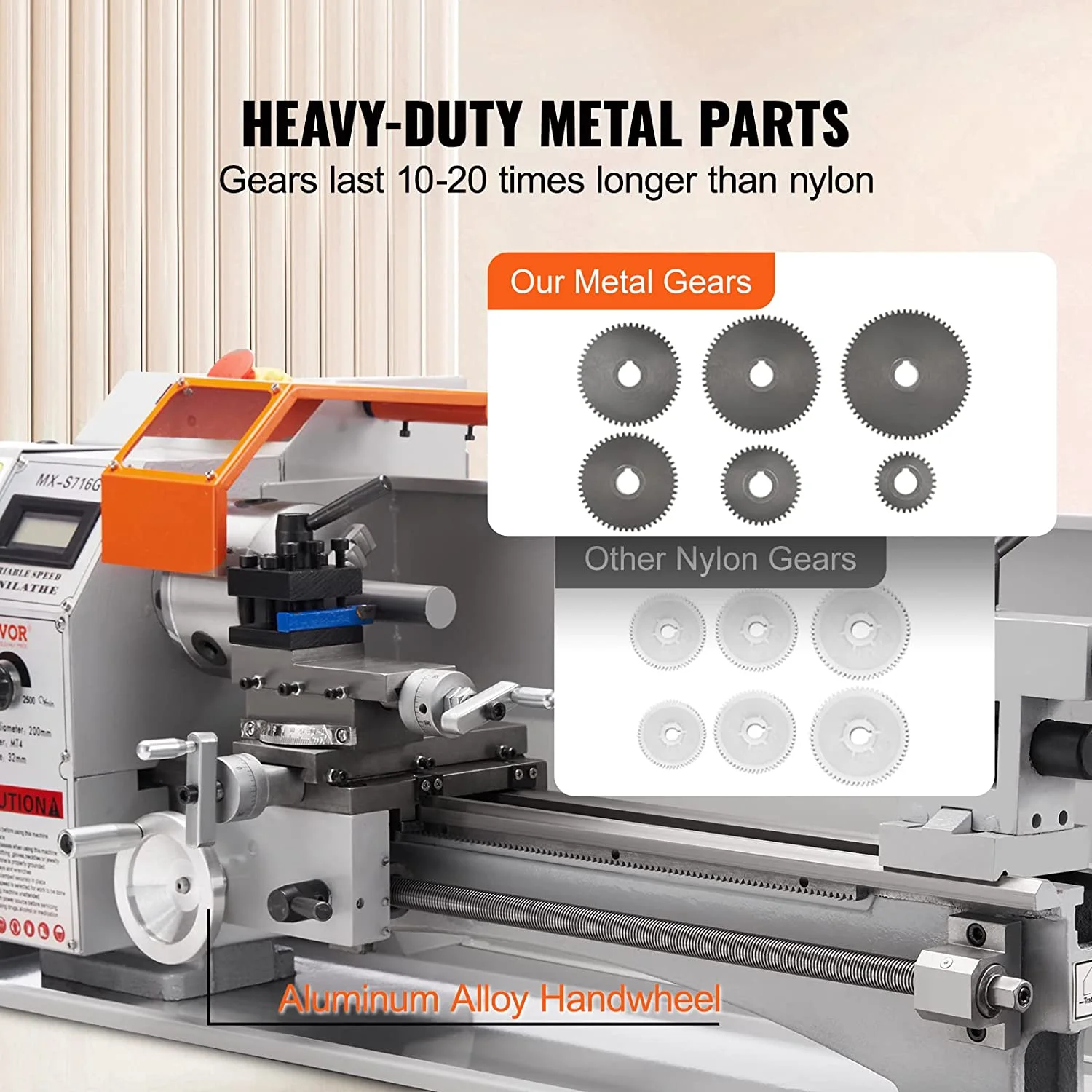 Vevor  7 x 16 in. 800W Mini Metal Lathe Machine, Precision Benchtop Power Metal Lathe, 150-2500 RPM Continuously Variable Speed, with 3.9 in. 3-Jaw Metal Chuck Tool Box