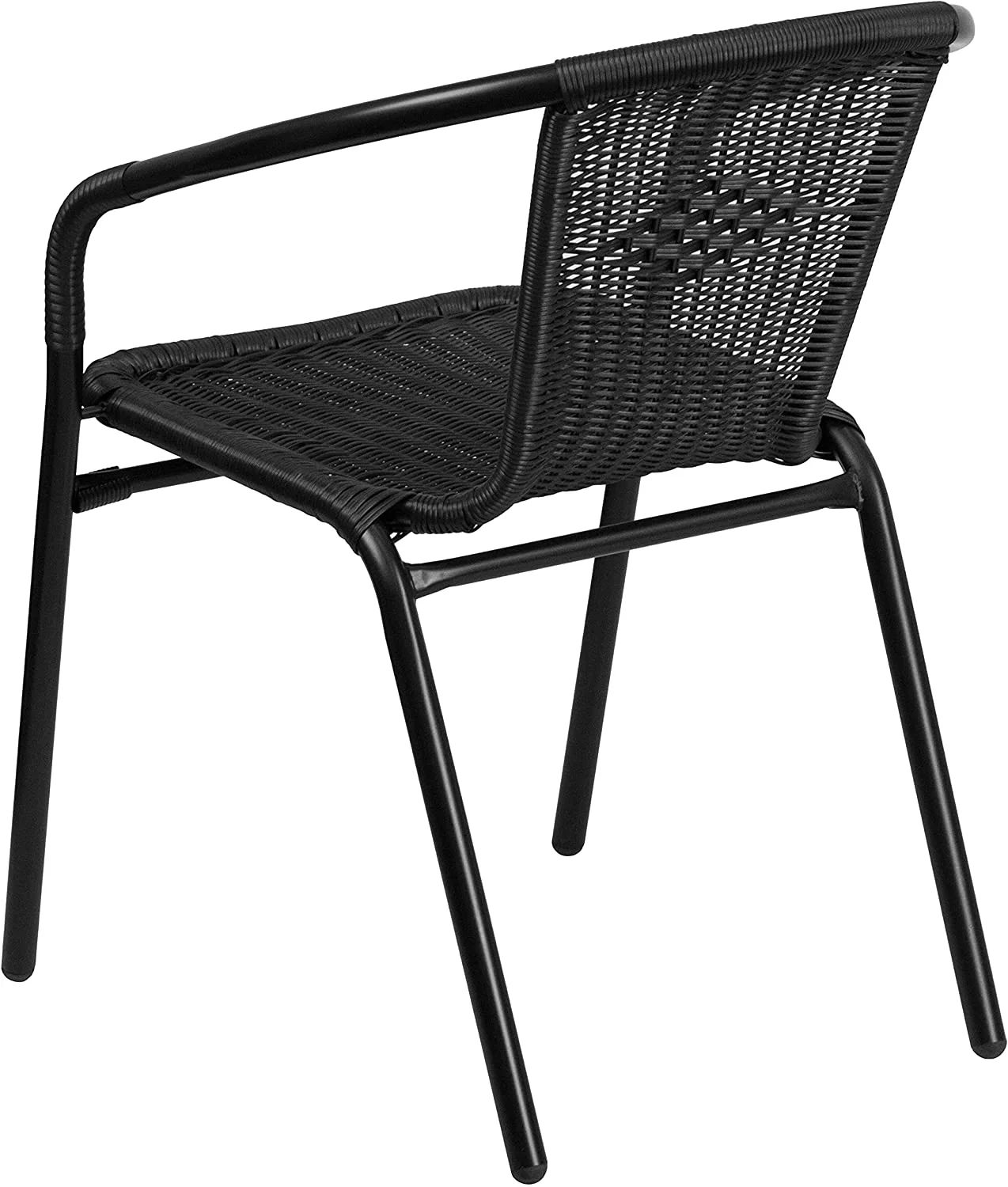 4 Pack Black Rattan Indoor-Outdoor Restaurant Stack Chair