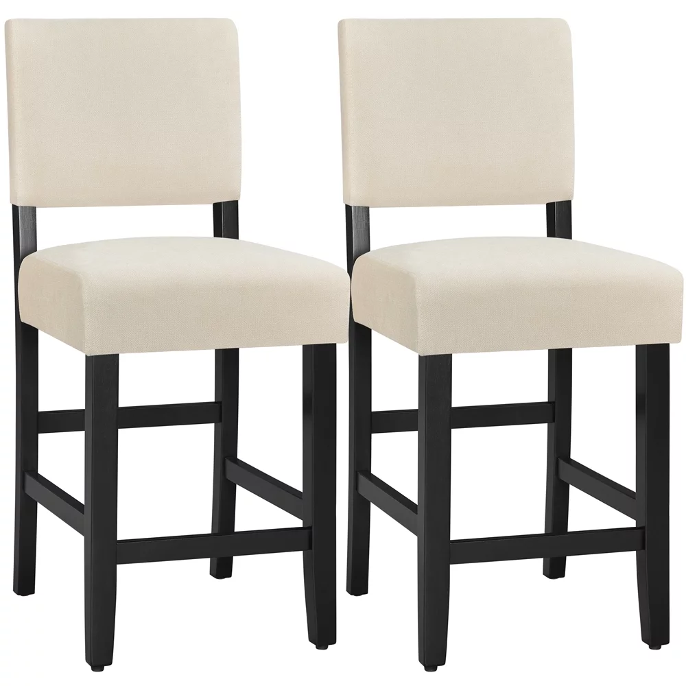 Yaheetech 24.6'' H Set of 2 Upholstered Faux Leather Bar Stool, Beige
