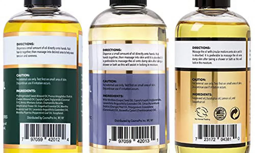 Cellulite, Sore Muscle & Lavender Relaxation Massage Oils with Roller Massage Ball and Massager Mitt- Perfect Spa Treatment Gift Set