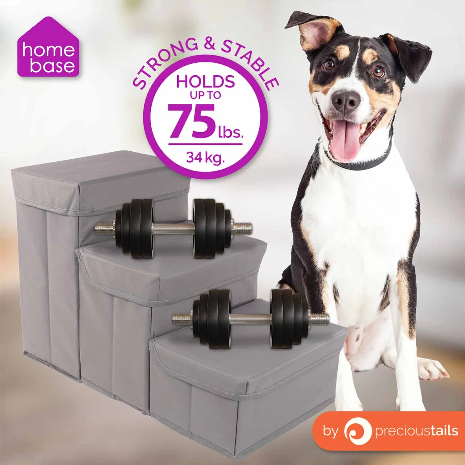 Precious Tails 3-Step Storage Foldable Dog Cat Pet Steps