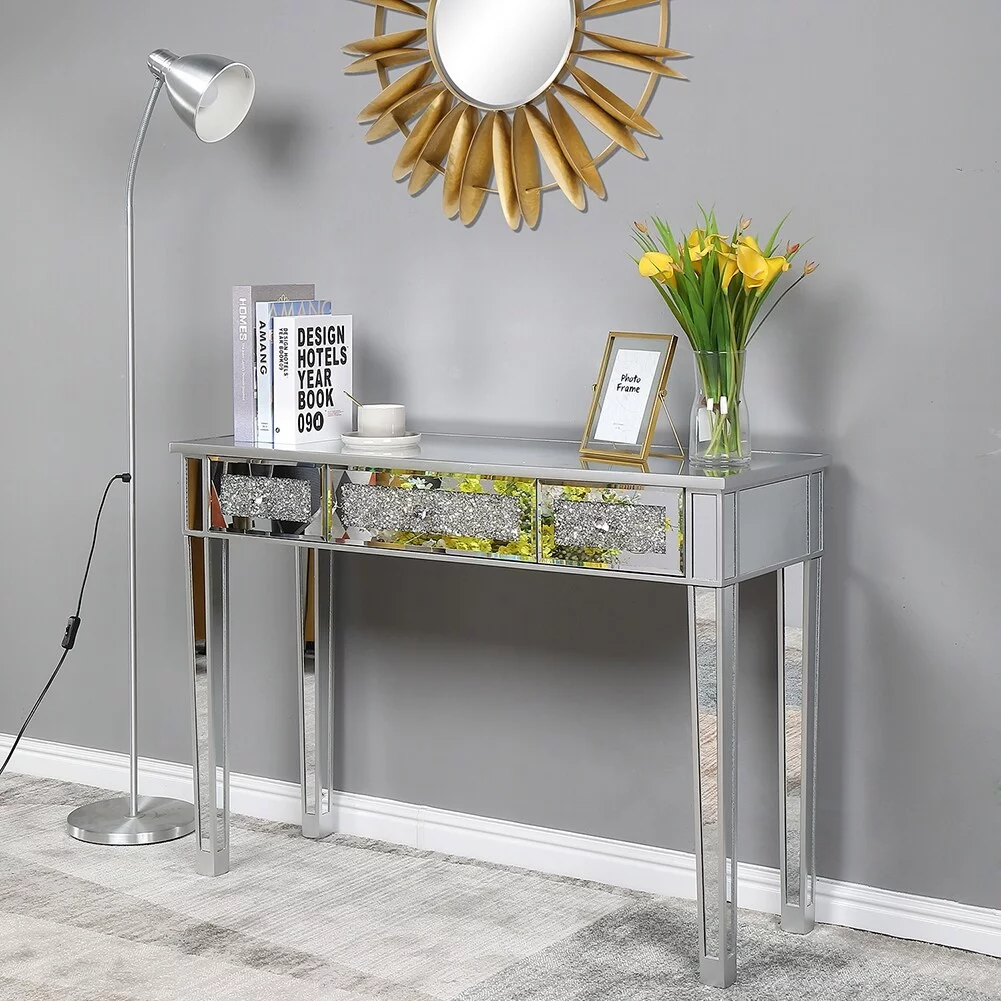 LivEditor Modern Functional Computer Table with Three Drawers, Silver