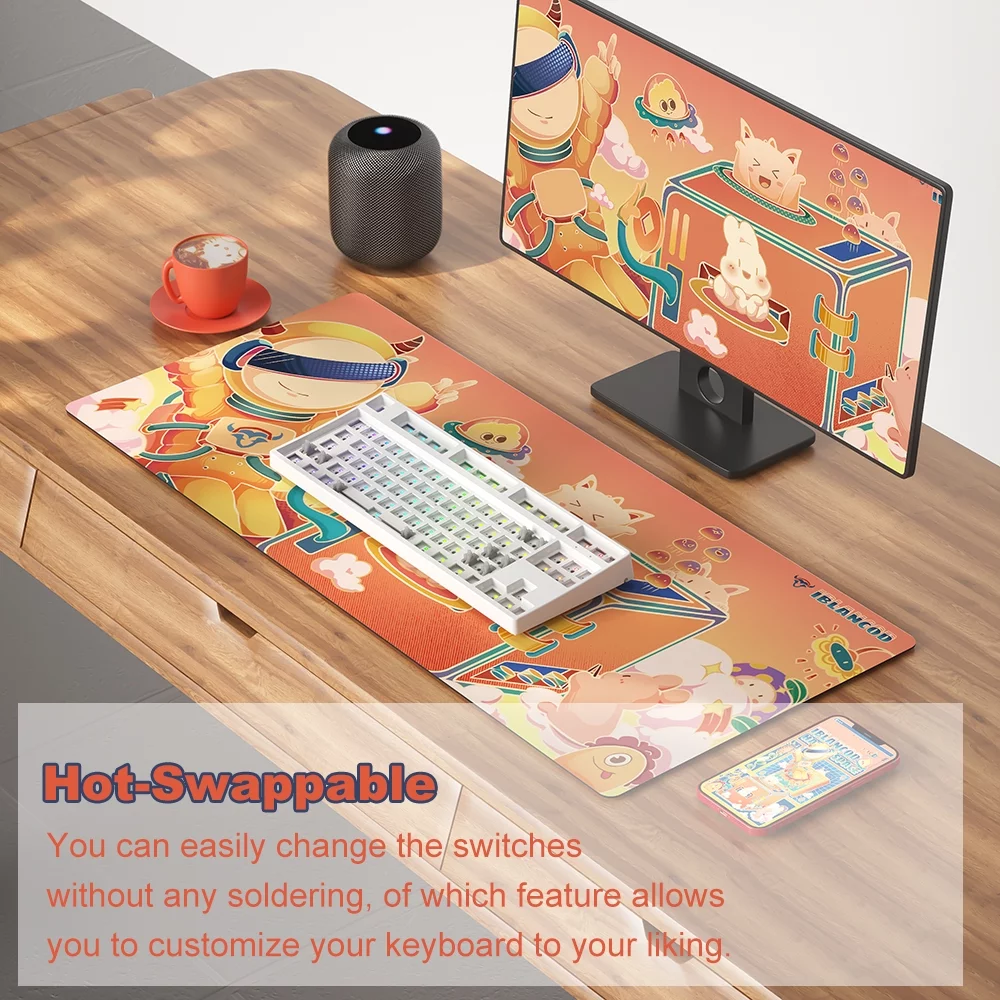 iblancod C87 Tri-mode Wireless Keyboard 87-Key Mechanical Keyboard Gaming Keyboard with All Switches Changeable BT Mode Wired Mode 2.4GHz Wireless Mode Customized Keyboard Kit