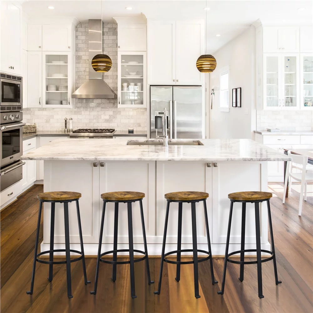 Yaheetech 2pcs 29.5'' H Pub Height Stools Bar Stools with Metal Frame and Round Top, Rustic Brown