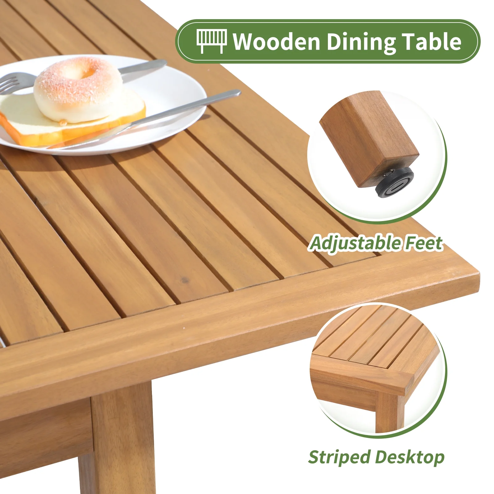 OC Orange-Casual 5 Piece Patio Dining Set, Outdoor Acacia Wood Furniture Set, Extendable Rectangular Table and 4 Folding Director chairs w/Soft Padding, FSC Certified, for Deck Garden Backyard