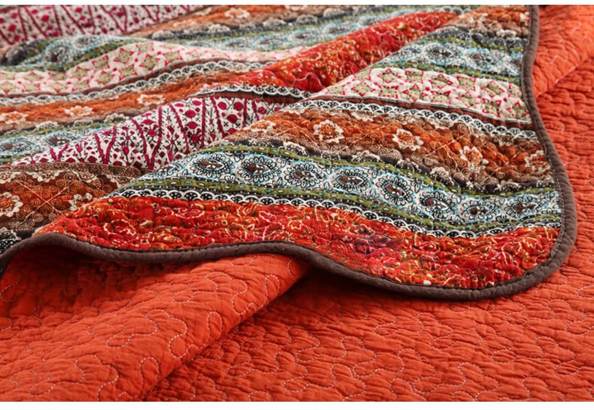 NEWLAKE Striped Classical Cotton 3-Piece Patchwork Bedspread Quilt Sets  King Size