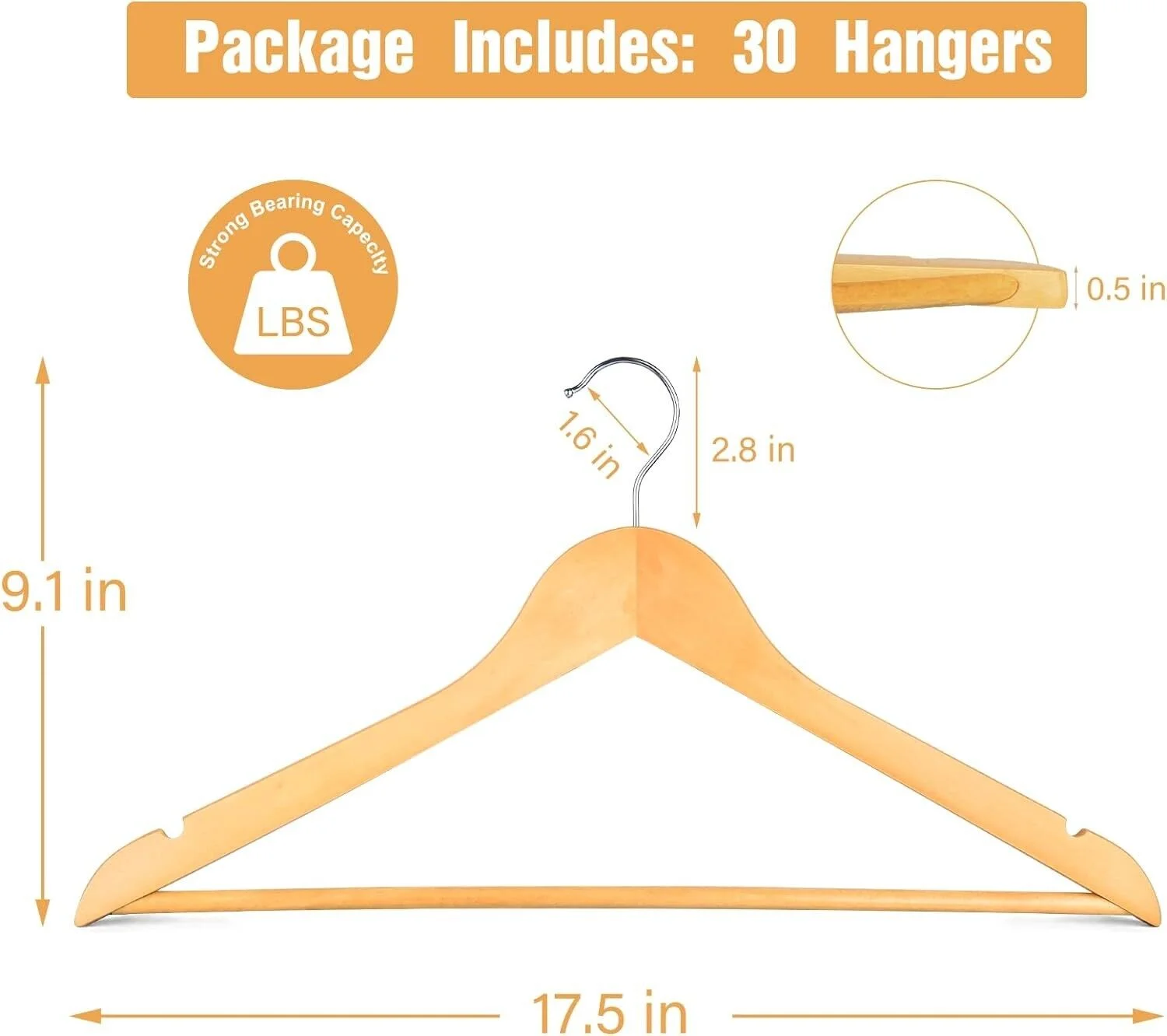 20 Pack Premium Natural Wood Clothes Hangers, Durable Wooden Hangers for Coats, Jackets, Dresses, Pants, and Shirts