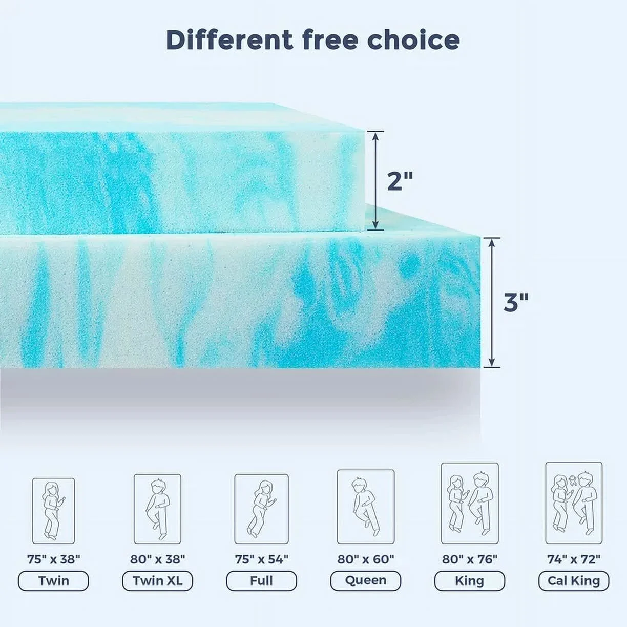 2 inch Twin Cooling Gel Infused Mattress Topper, Memory Foam Mattress Bed Pad,Soft, Blue